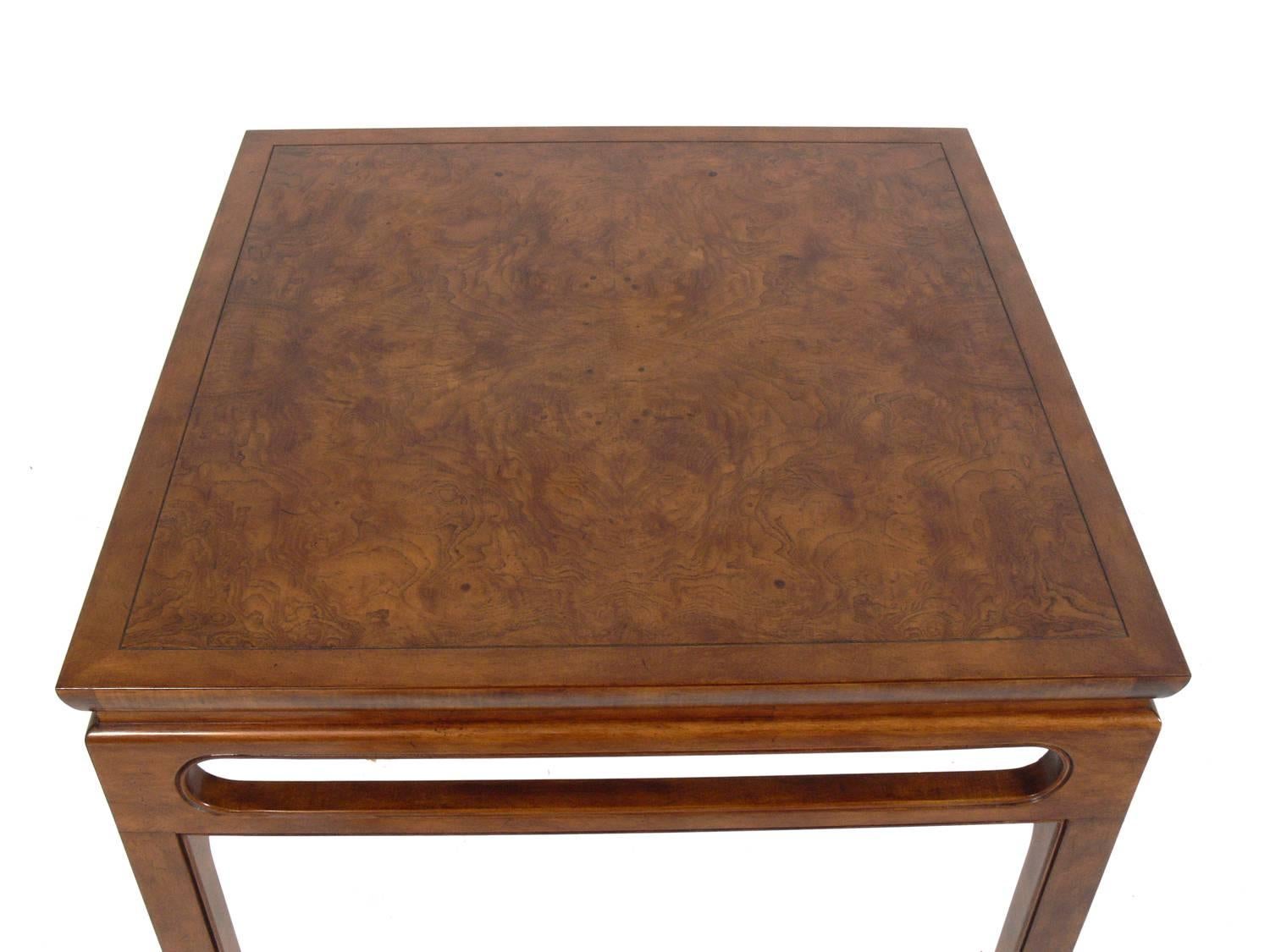 American Beautifully Burled Wood End Tables by Baker