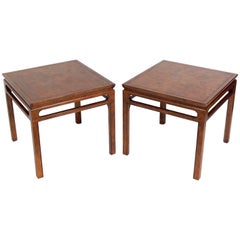 Vintage Beautifully Burled Wood End Tables by Baker