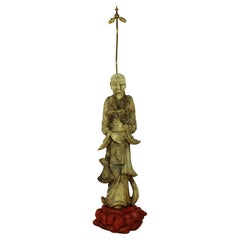 Antique Beautifully Carved Alabaster Chinese Floor Lamp
