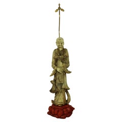 Lampadaire chinois en albtre magnifiquement sculpt