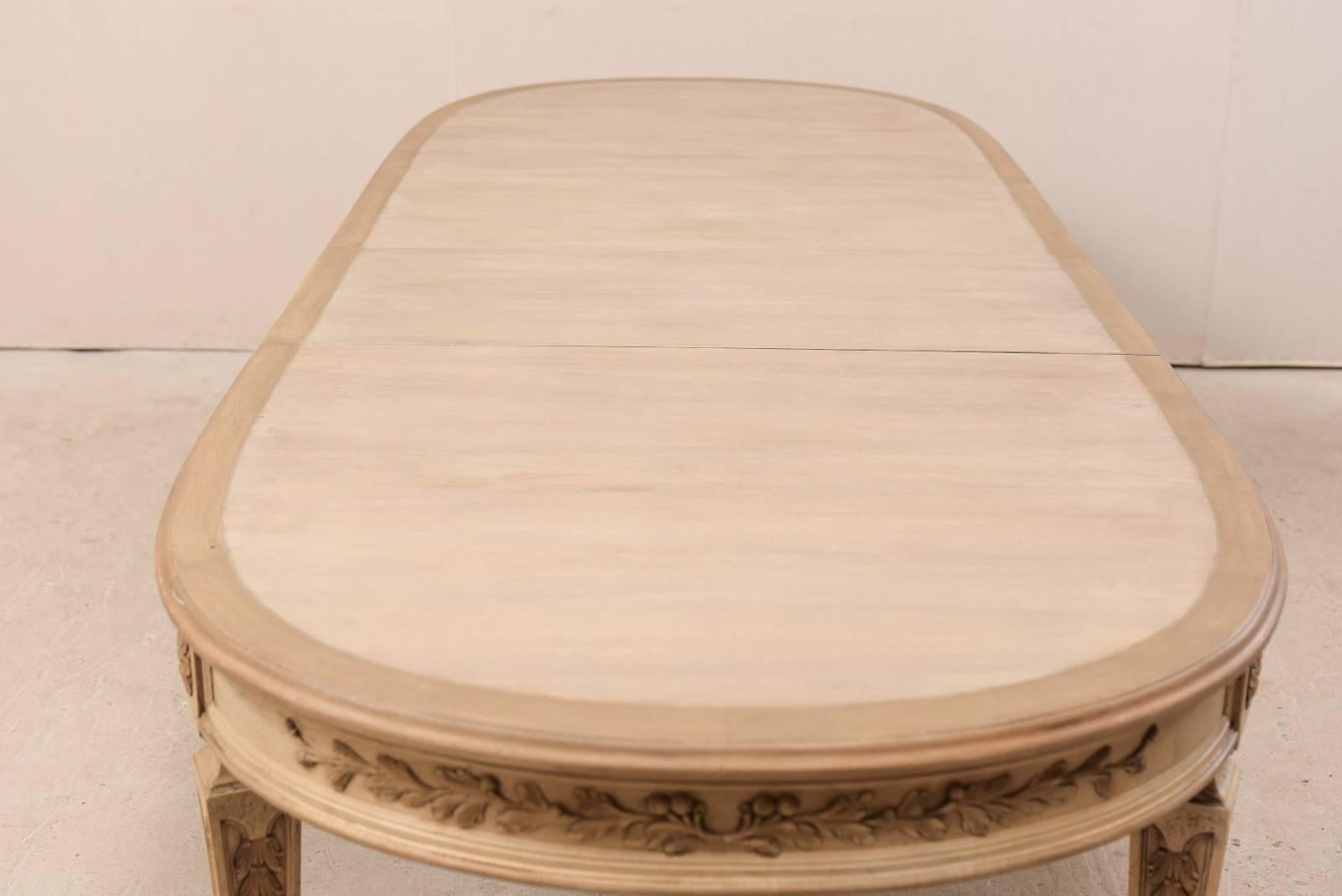 20th Century Beautifully Carved Ash Wood Oval Dining Table with Removable Leaves