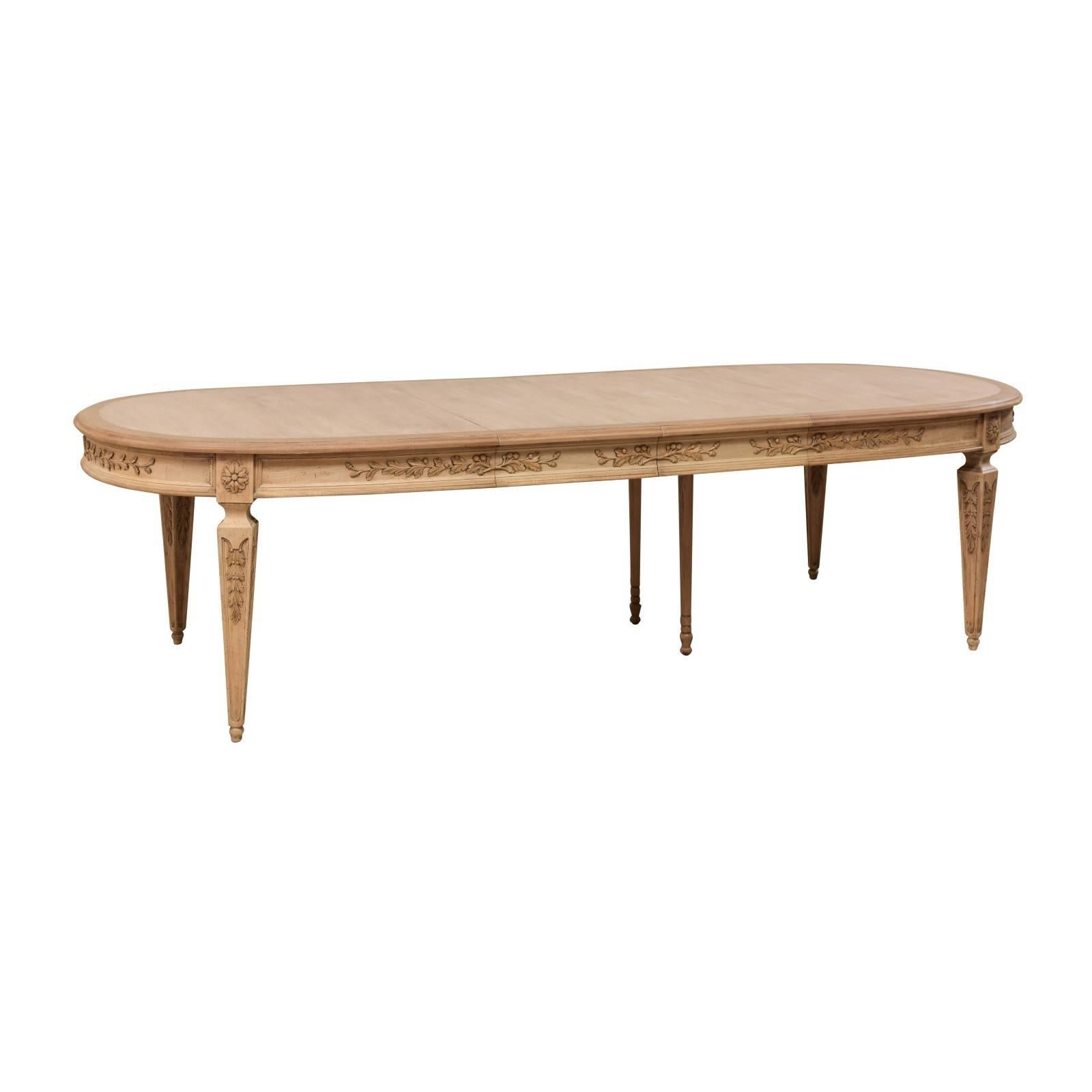 Beautifully Carved Ash Wood Oval Dining Table With Removable Leaves
