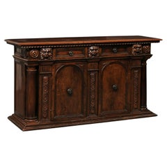 Beautifully-Carved Early 19th C. Italian Credenza Cabinet w/Lion's Head Motif