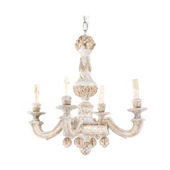Beautifully Carved French Mid-20th Century Painted Wood Chandelier
