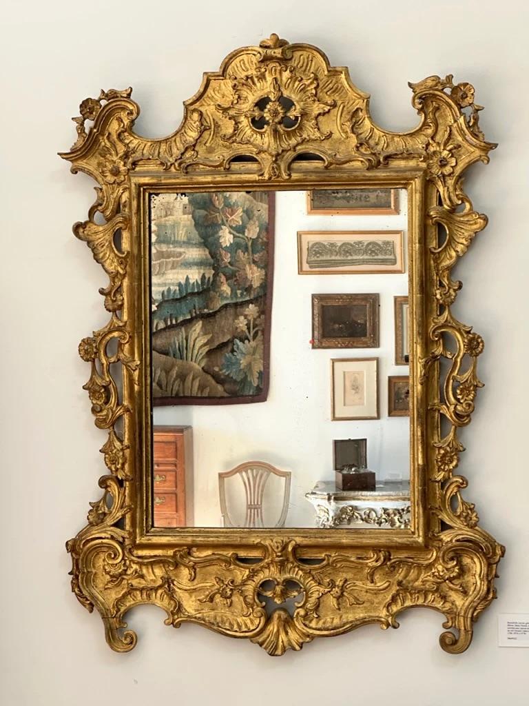 18th Century and Earlier Beautifully Carved, Gilded 18th Century Mirror For Sale