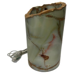 Beautifully Carved, Heavy, Thick Cylindrical Ambient Onyx Table / Desk Lamp