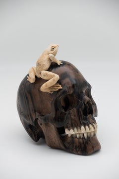 Beautifully Carved Wood and Moose Antler Skull and Frog
