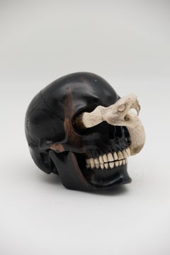 Beautifully Carved Wood and Moose Antler Skull and Snake