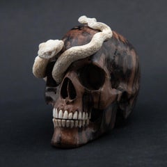 Beautifully Carved Wood and Moose Antler Skull and Snake