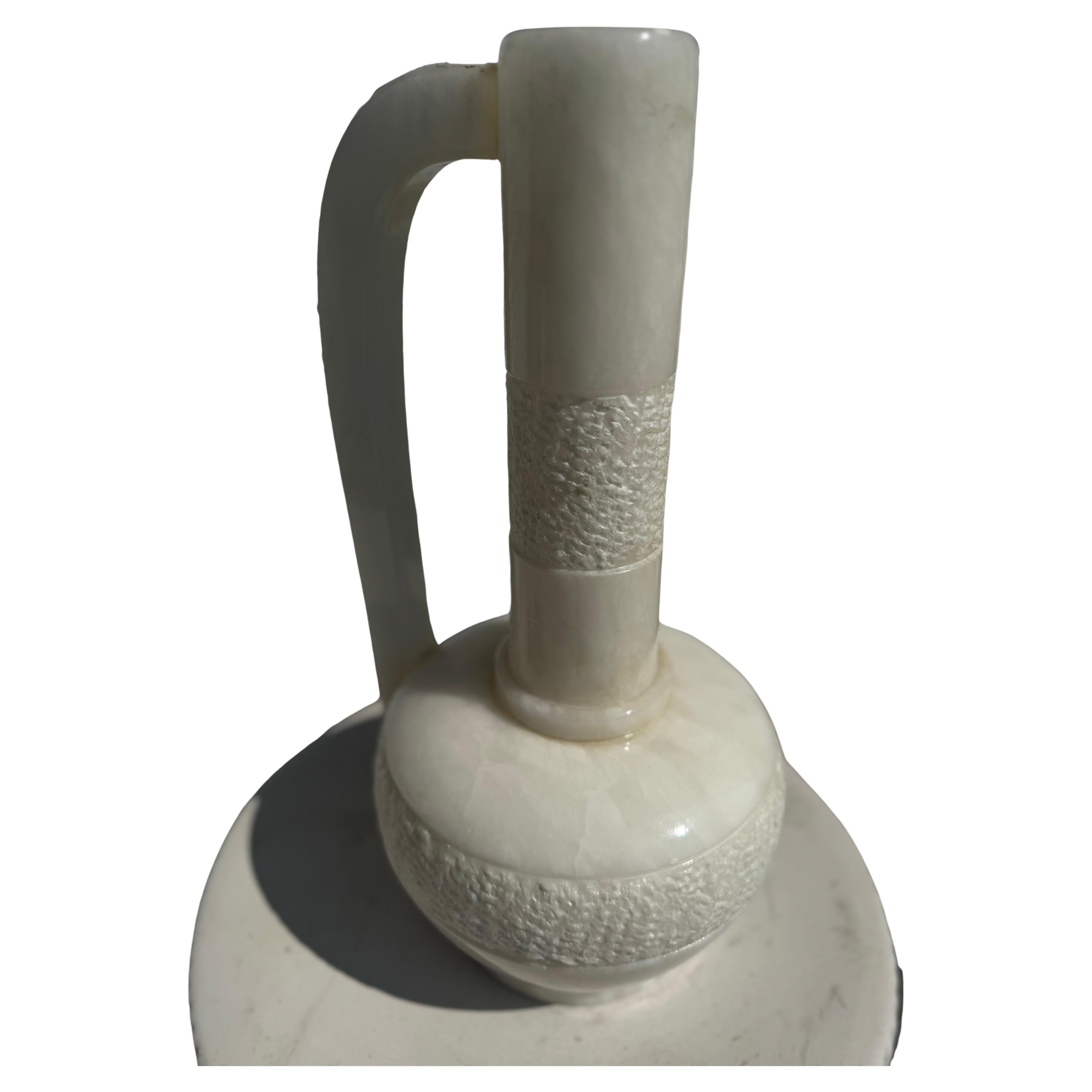 Beautifully Carved Chinese White Alabaster Long Neck Vase