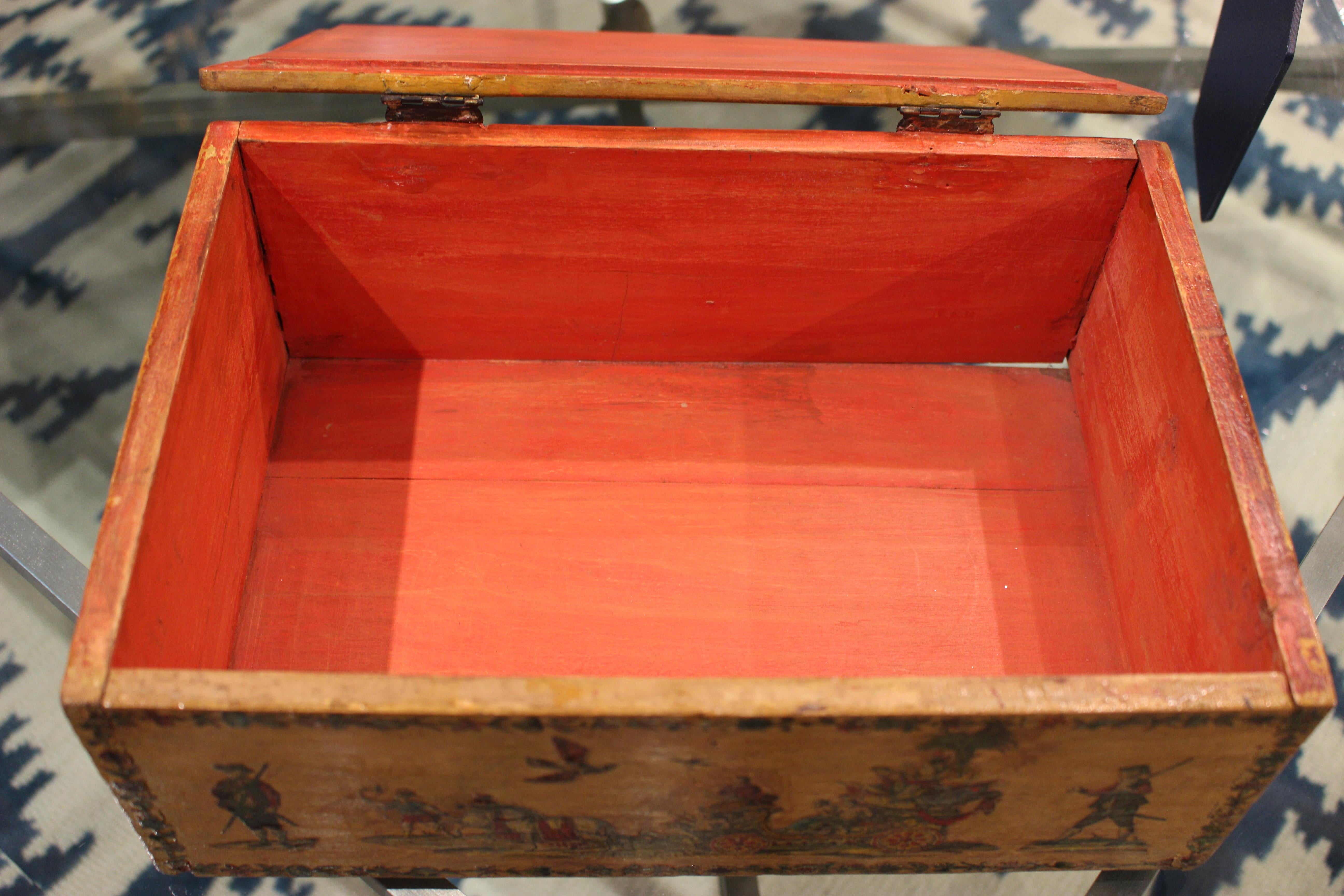 Wood Beautifully Colored Decoupage Box with 17th Century Design Motif For Sale