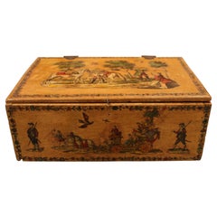 Antique Beautifully Colored Decoupage Box with 17th Century Design Motif