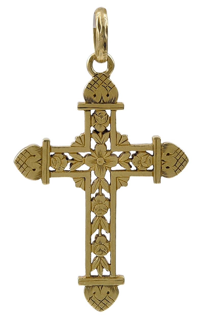 Schön konstruiertes antikes französisches Goldkreuz (Neobarock) im Angebot