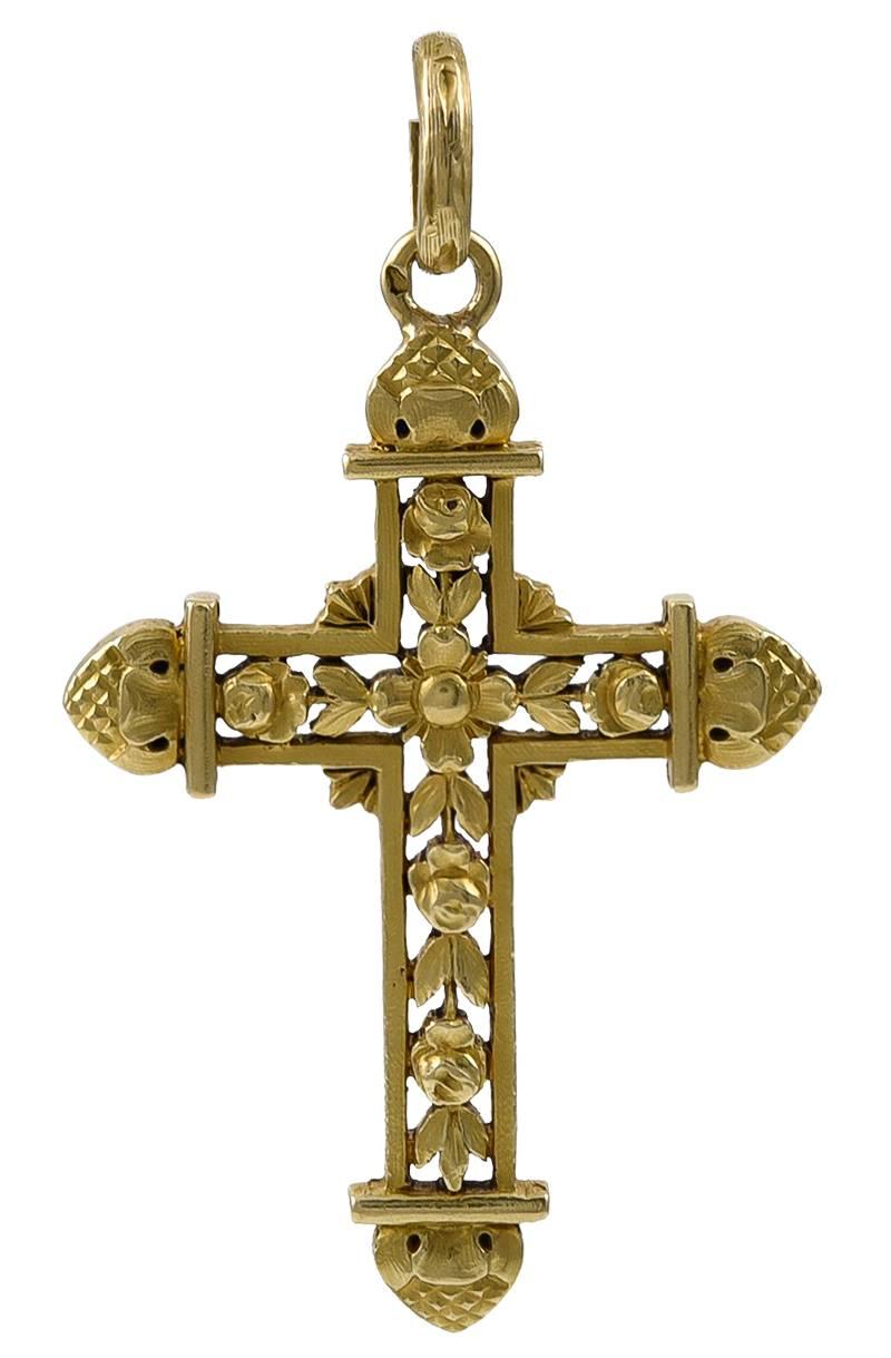 Schön konstruiertes antikes französisches Goldkreuz im Zustand „Gut“ im Angebot in London, GB