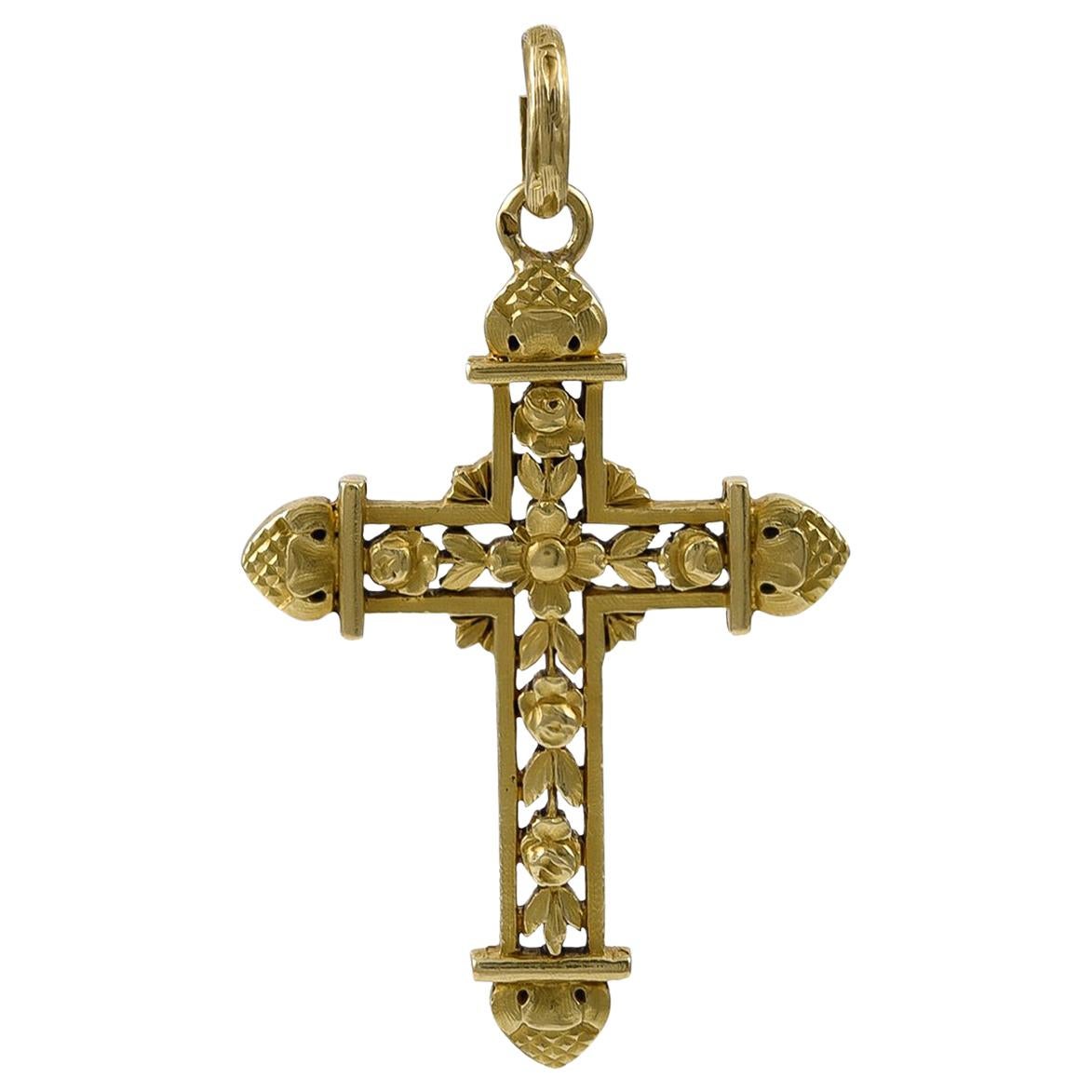 Schön konstruiertes antikes französisches Goldkreuz im Angebot