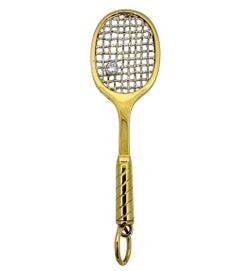 Beautifully Crafted 18K Yellow Gold & Diamond Tennis Racket Pendant 2 5/8 Inches