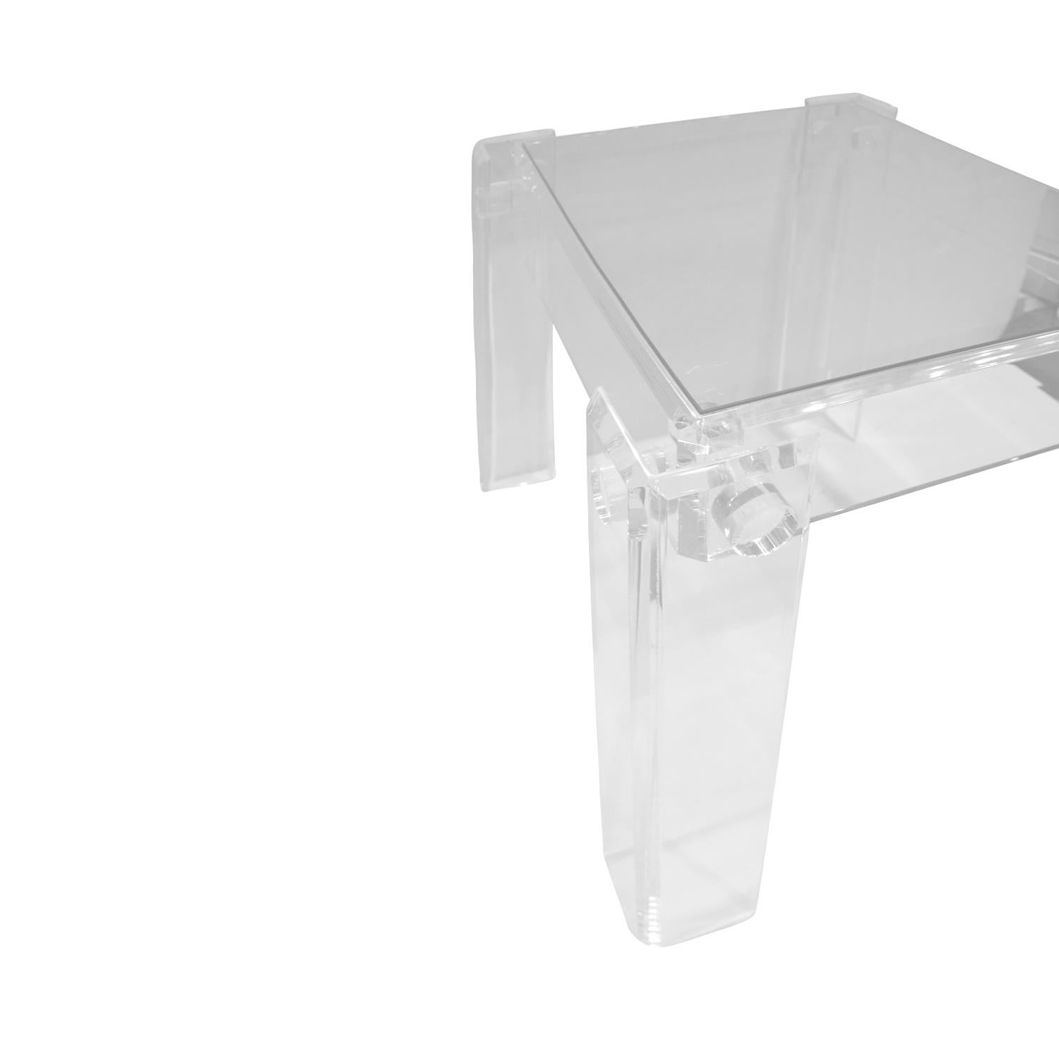 American Beautifully Crafted Side Table in Lucite and Glass, 1970s For Sale