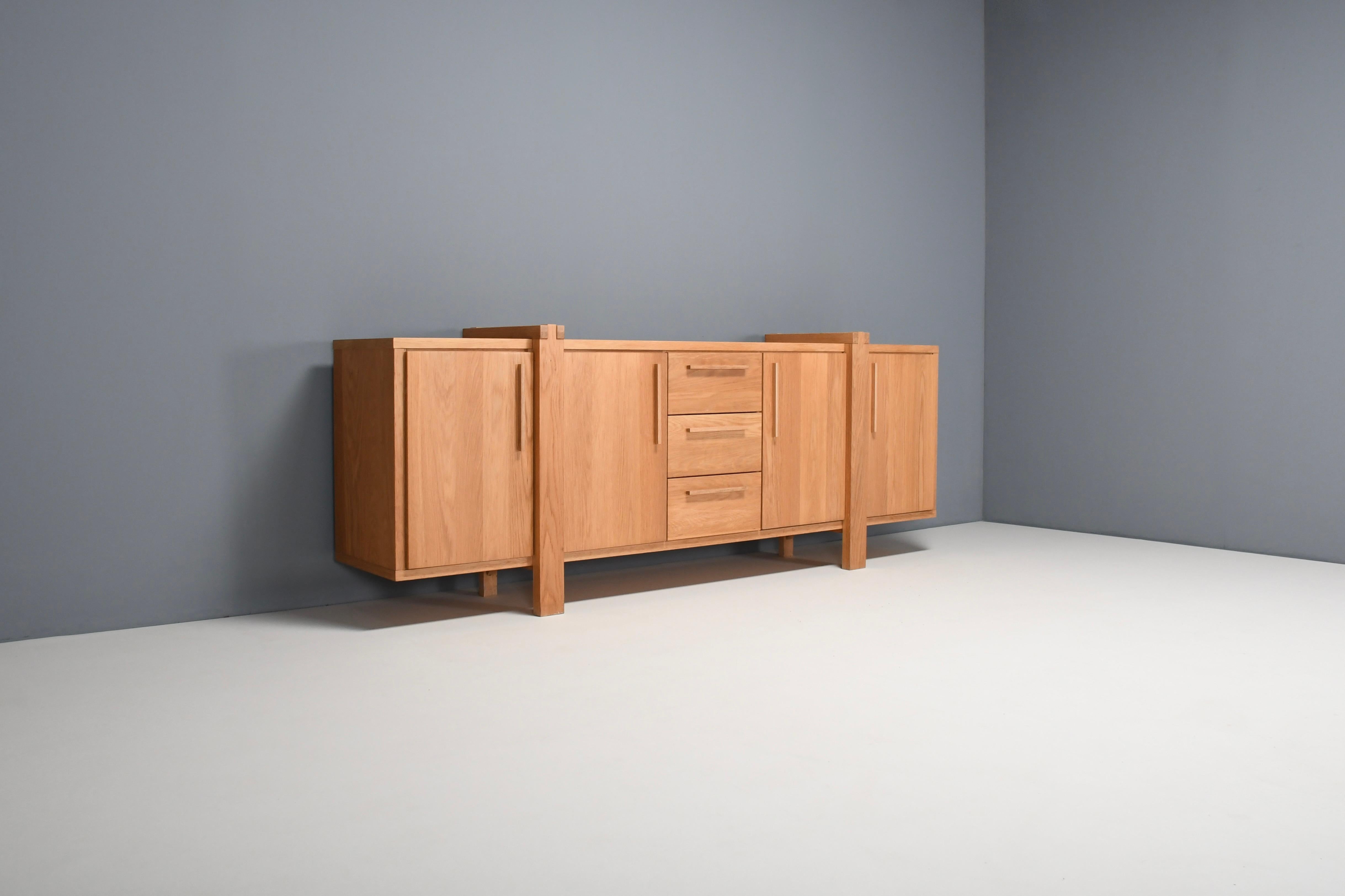 Brutalist Beautifully Crafted Solid Oak Sideboard, 20th Century, Belgium 