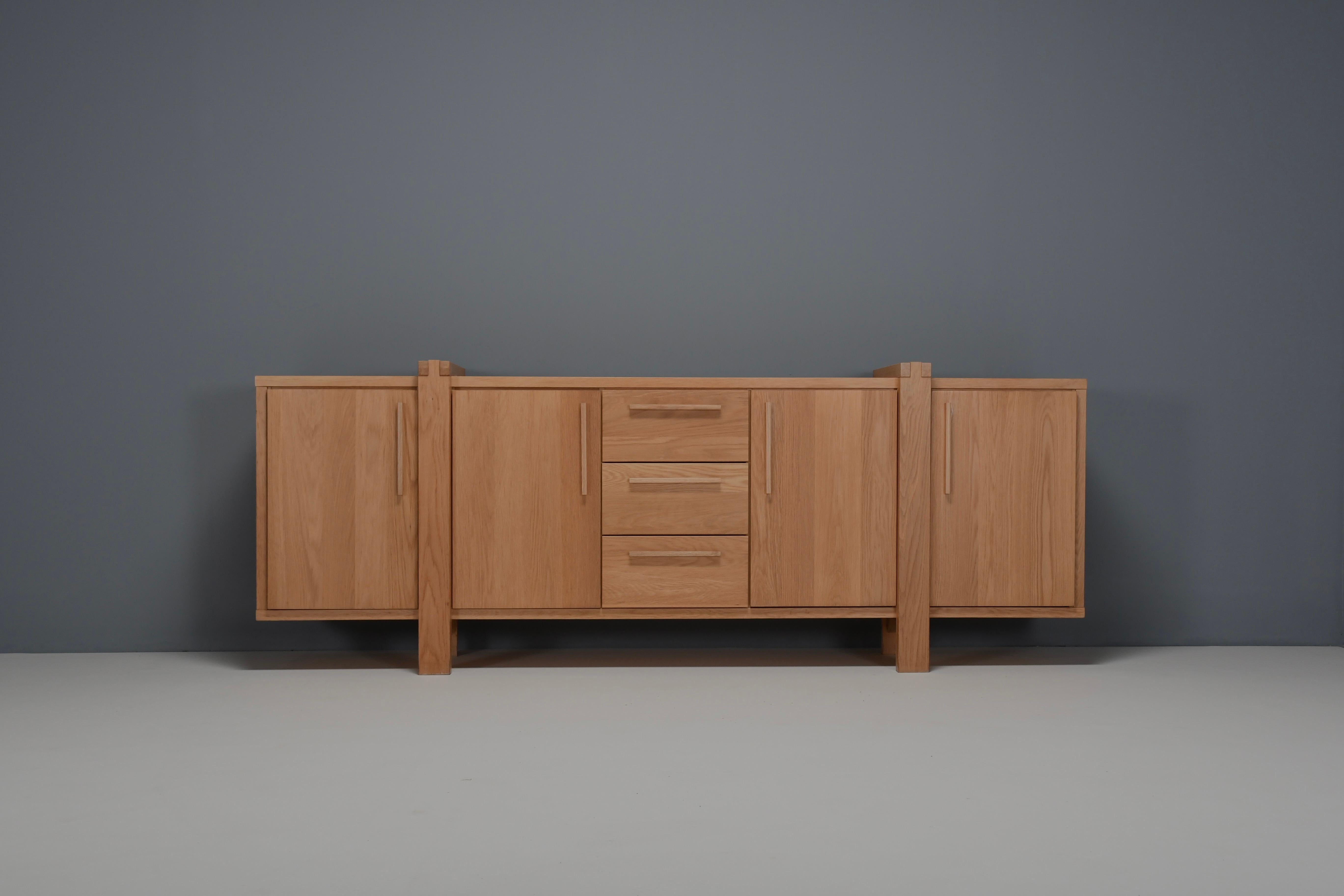 Brutalist Beautifully Crafted Solid Oak Sideboard, 20th Century, Belgium  For Sale