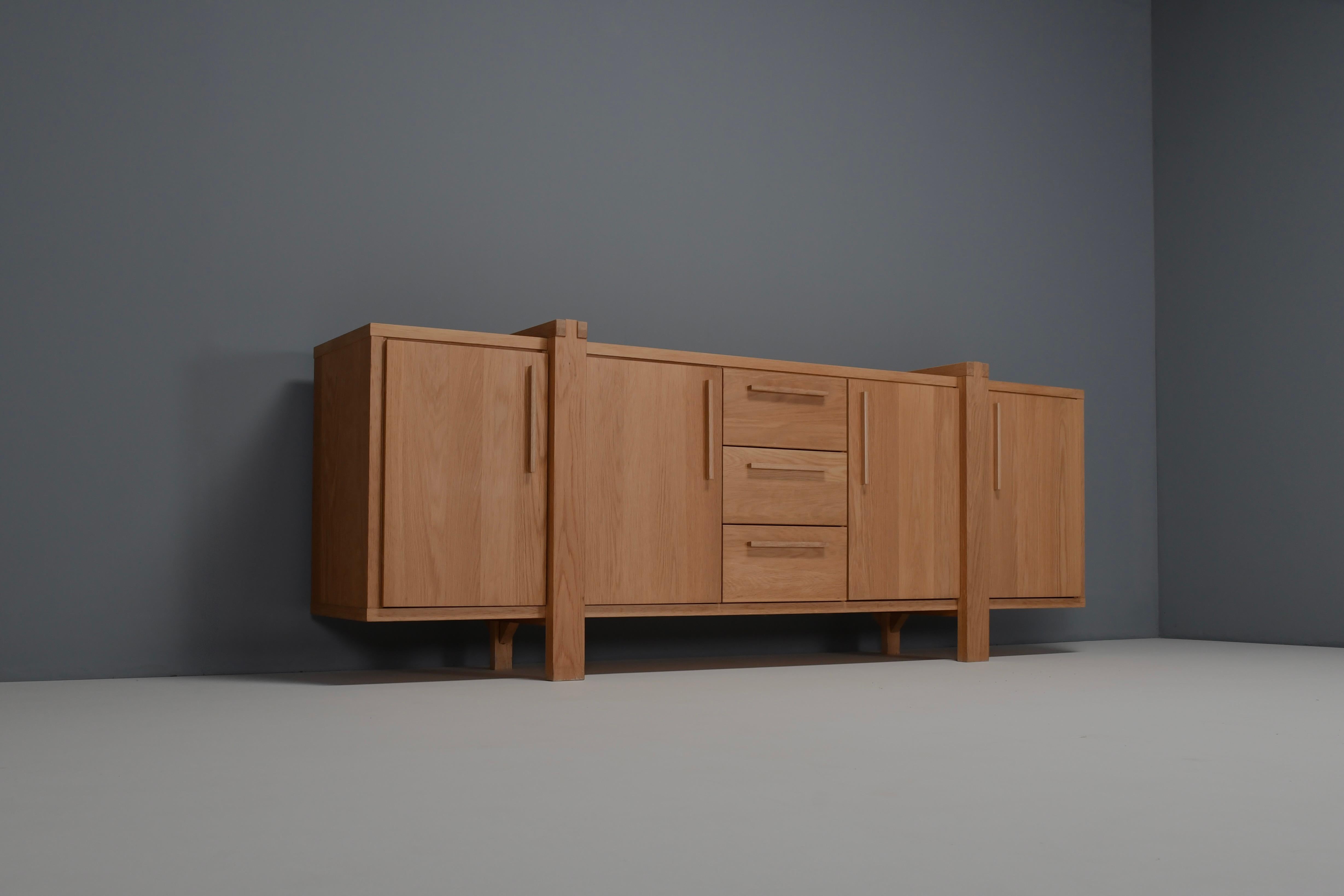 Belgian Beautifully Crafted Solid Oak Sideboard, 20th Century, Belgium  For Sale