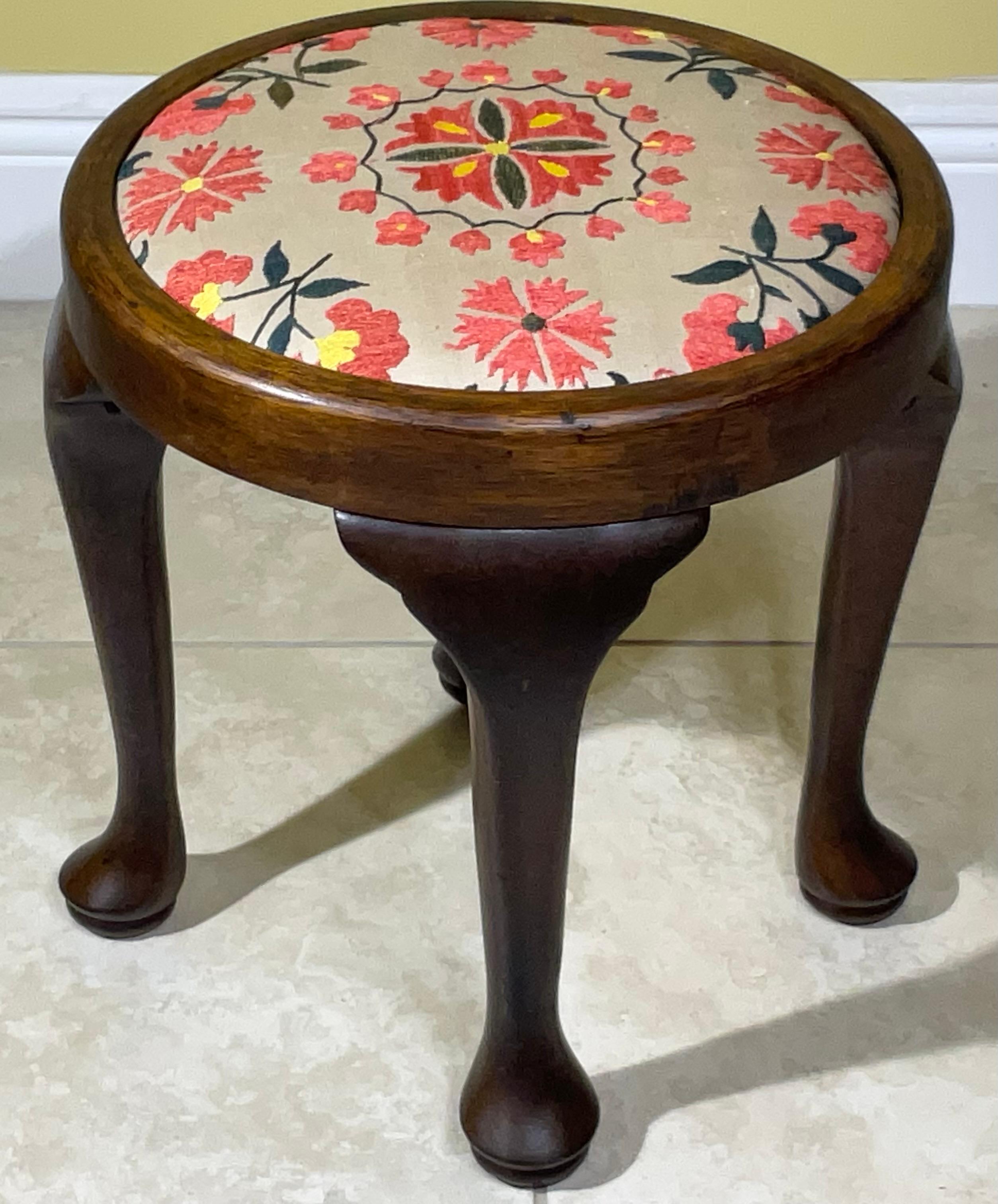 Cotton Beautifully Crafted Vintage Victorian-Style Footstool with Suzani Embroidery For Sale
