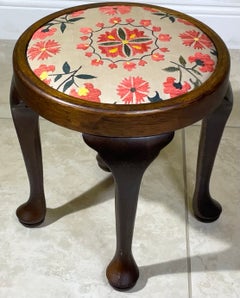 Beautifully Crafted Vintage Victorian-Style Footstool with Suzani Embroidery