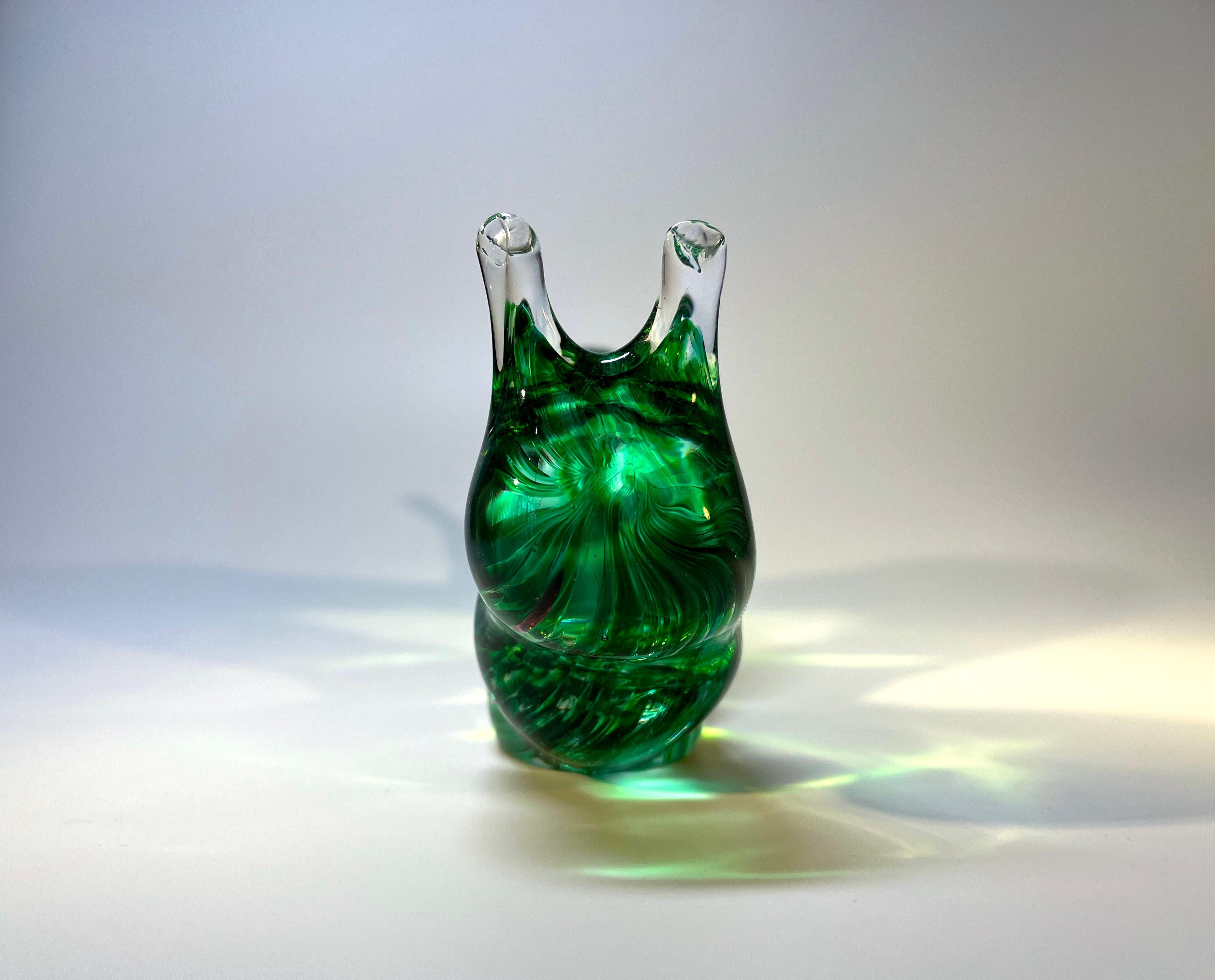 Hand-Crafted Beautifully Created Inchworm Caterpillar, Green Marled Glass, Murano, Italy 
