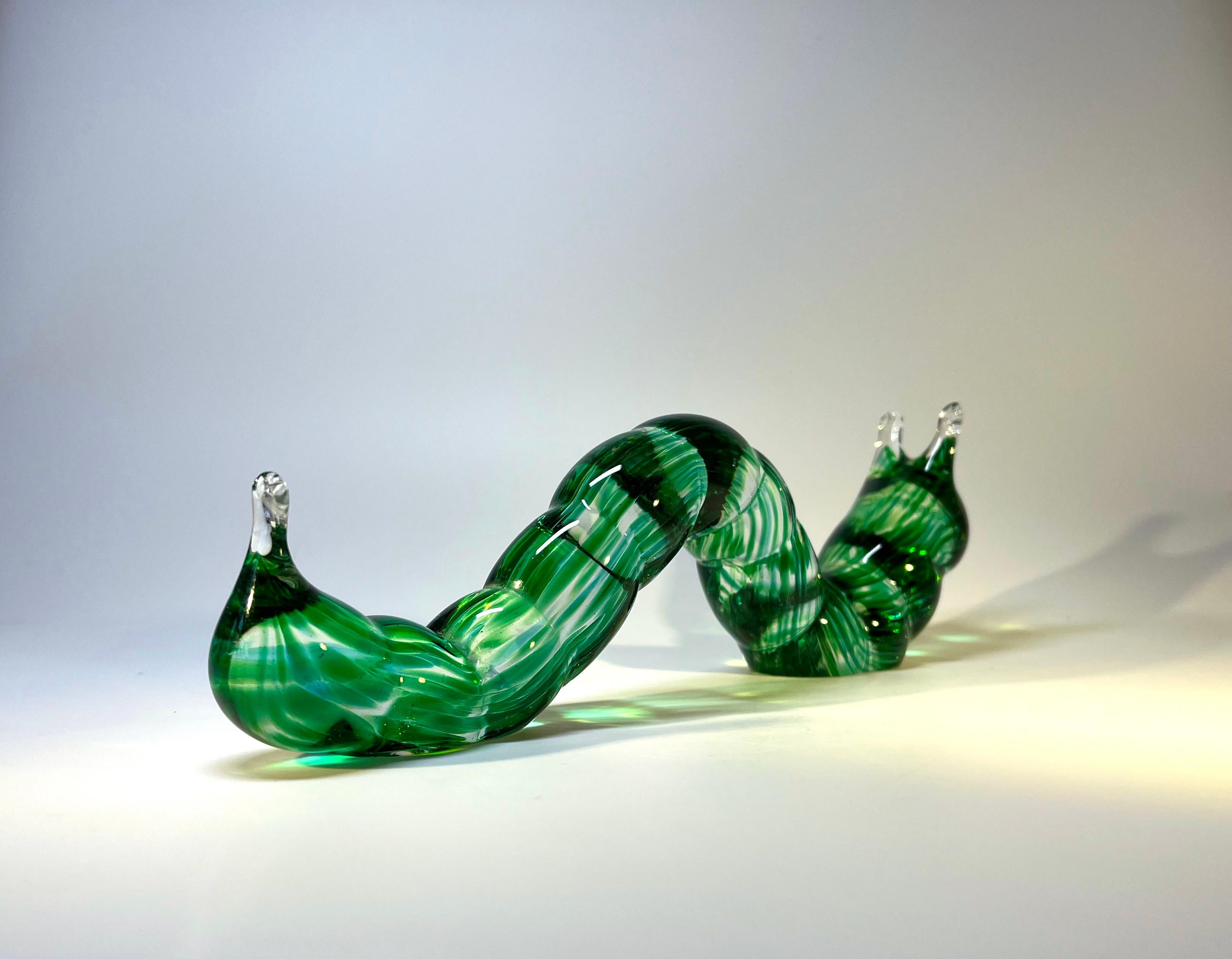 Beautifully Created Inchworm Caterpillar, Green Marled Glass, Murano, Italy  In Good Condition In Rothley, Leicestershire