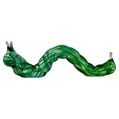 Beautifully Created Inchworm Caterpillar, Green Marled Glass, Murano, Italy 