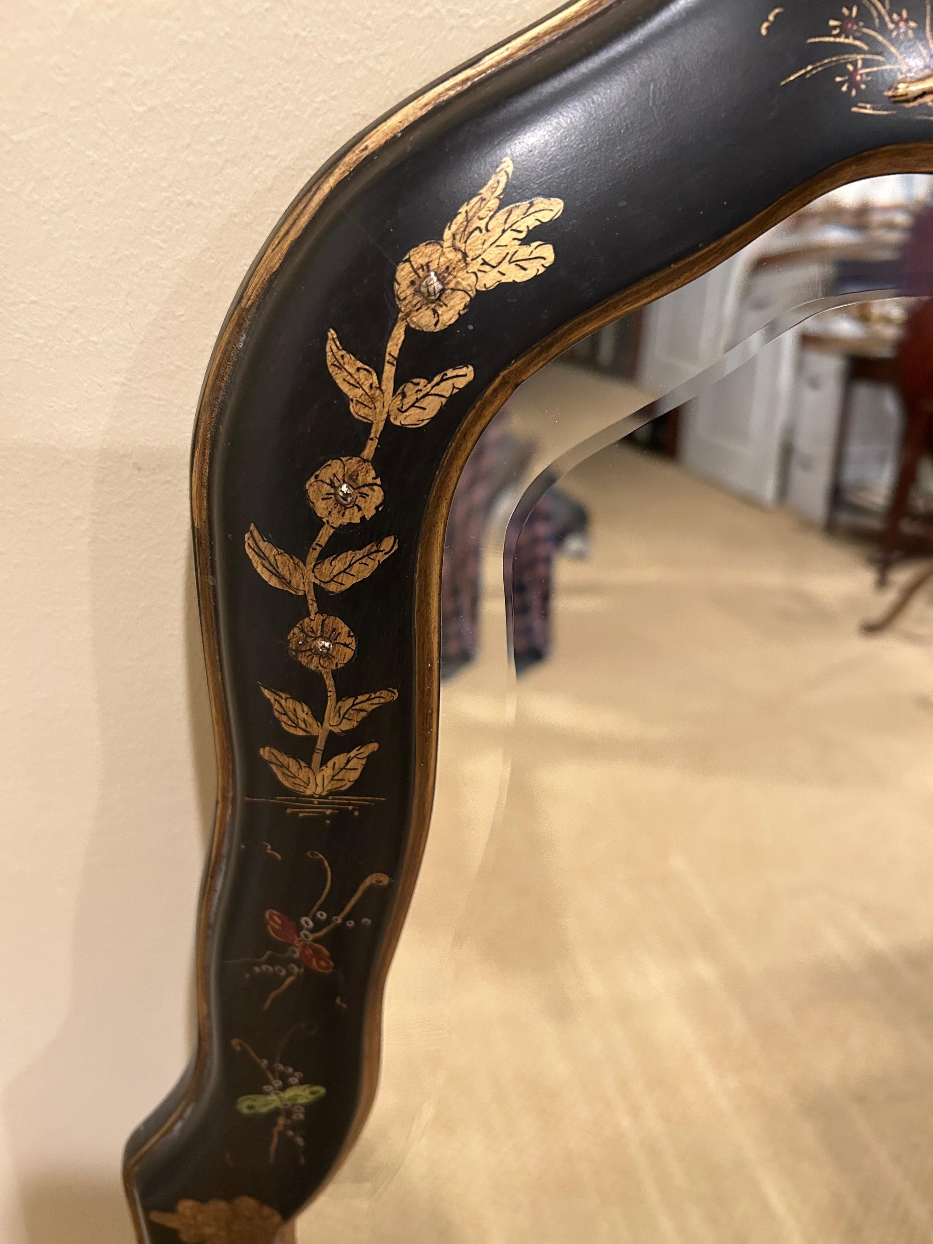 Beautifully Decorated Black Chinoiserie Bevelled Mirror 4