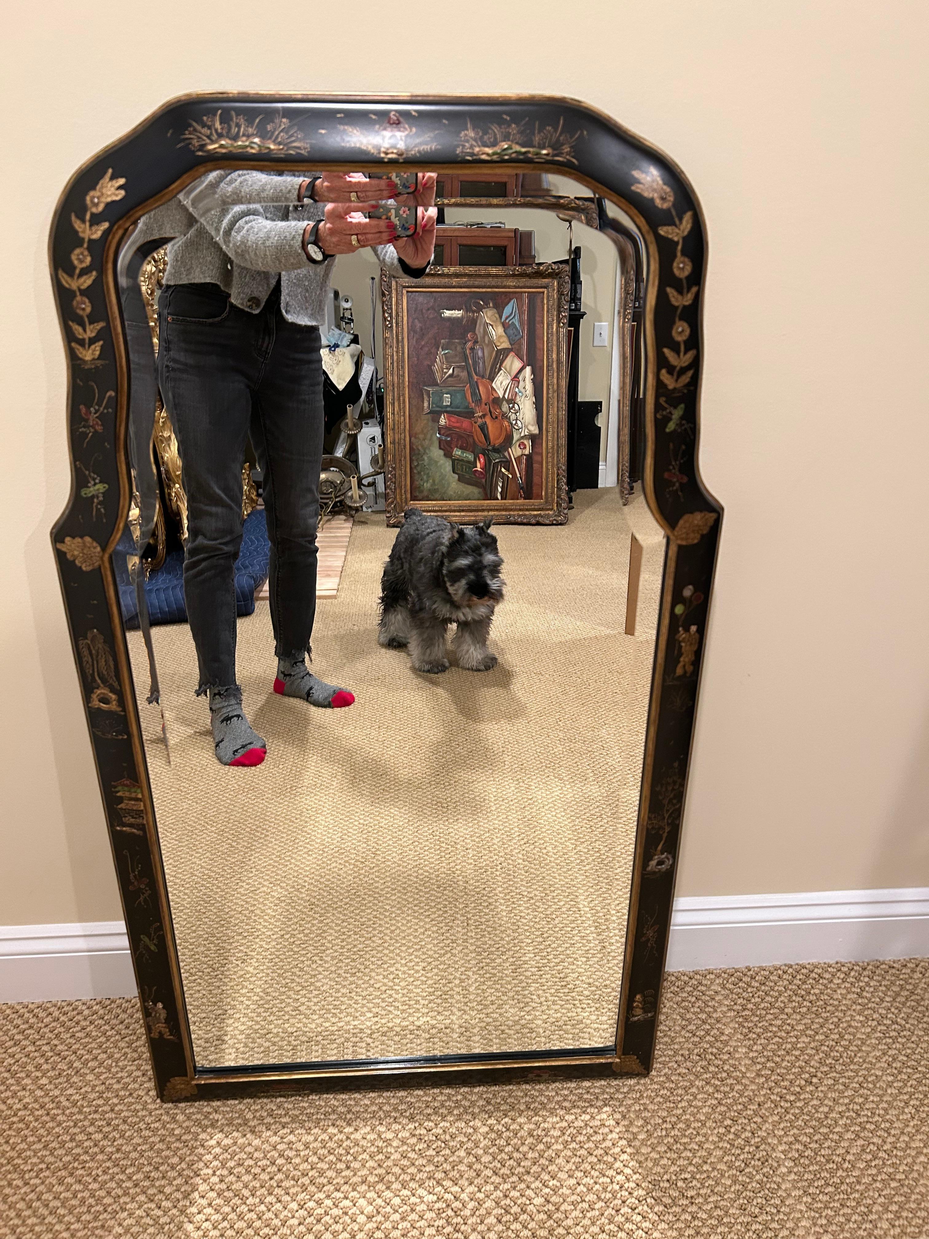 Beautifully Decorated Black Chinoiserie Bevelled Mirror 5
