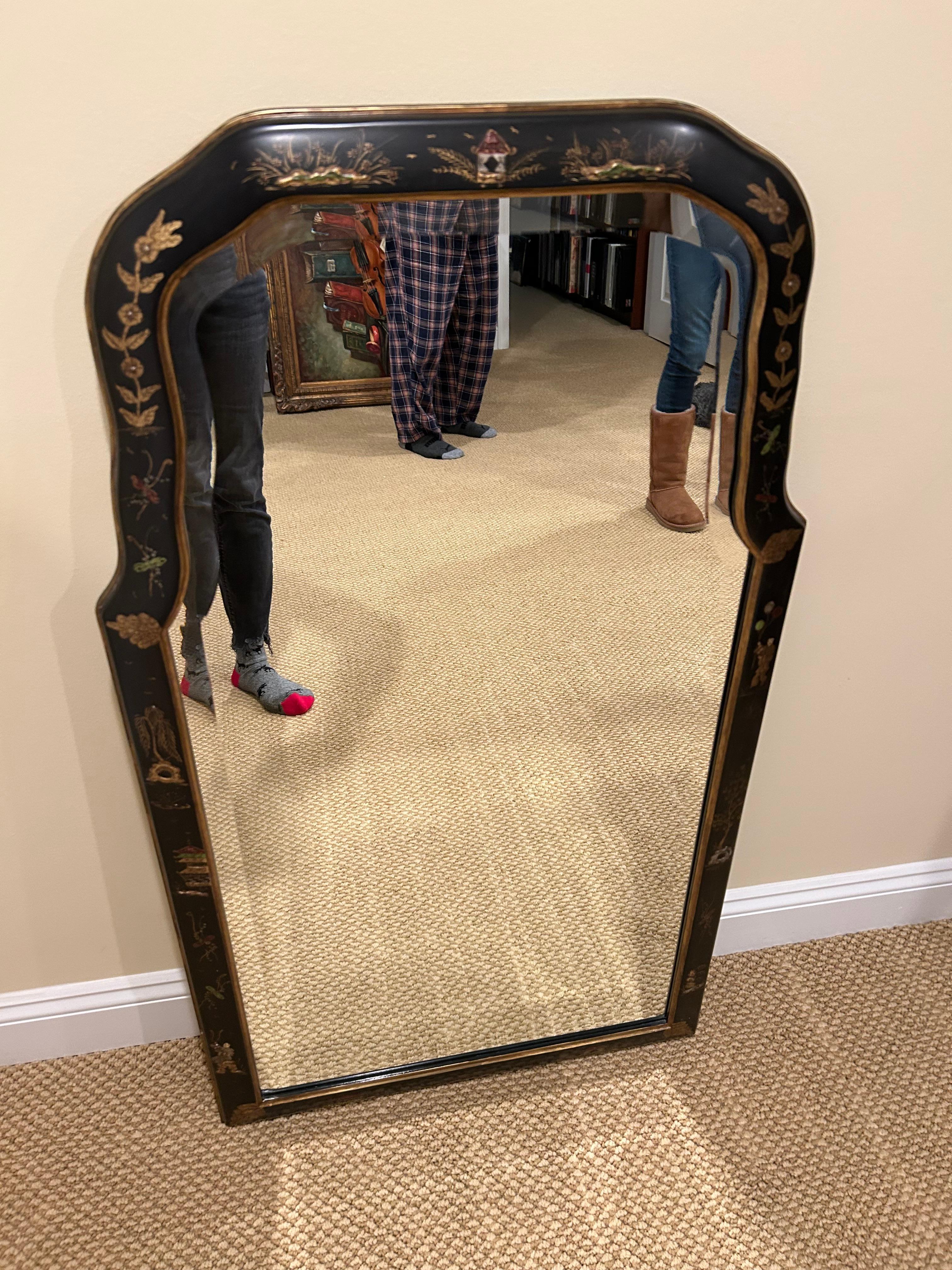 Beautifully Decorated Black Chinoiserie Bevelled Mirror 6