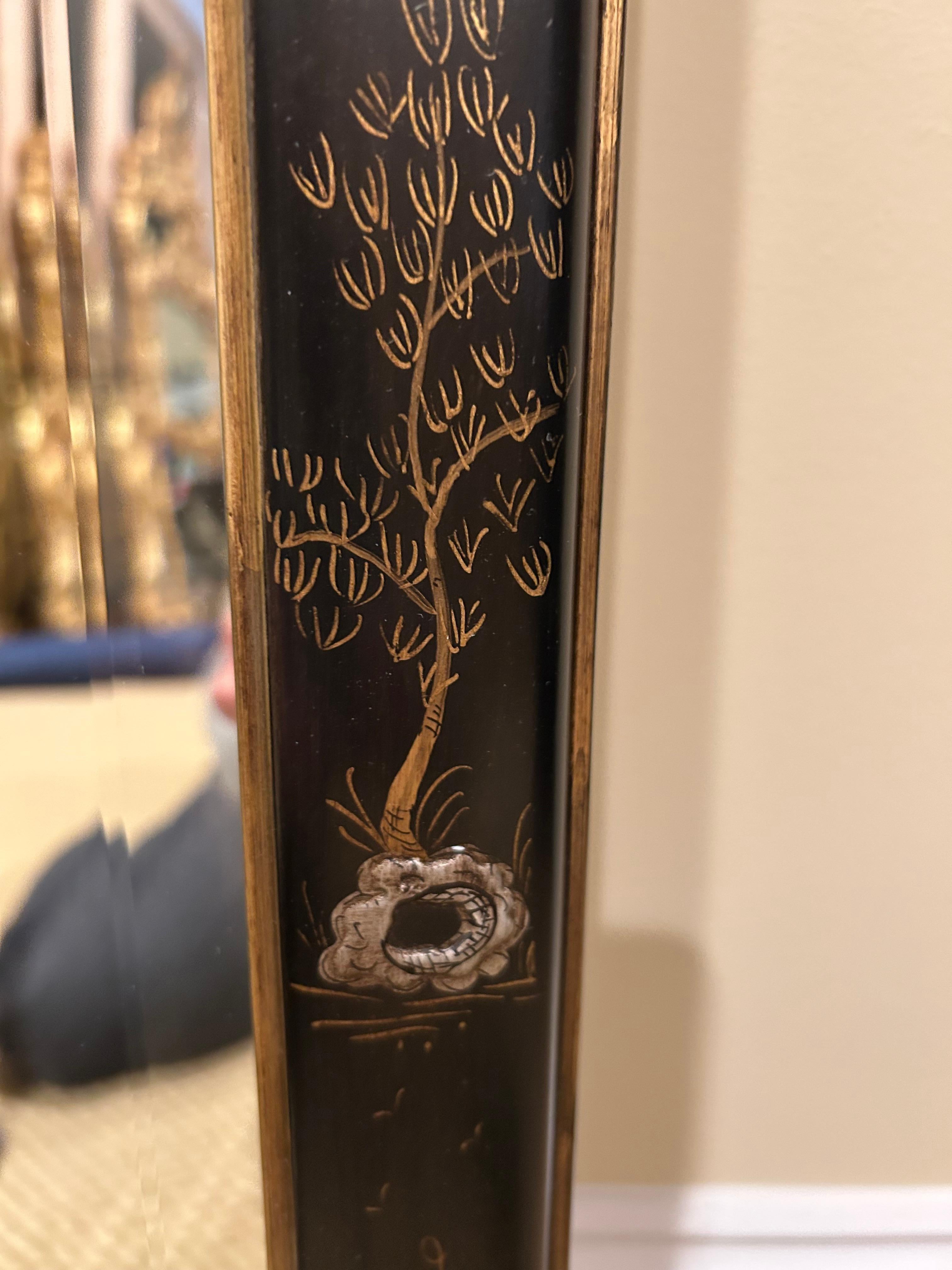 Contemporary Beautifully Decorated Black Chinoiserie Bevelled Mirror