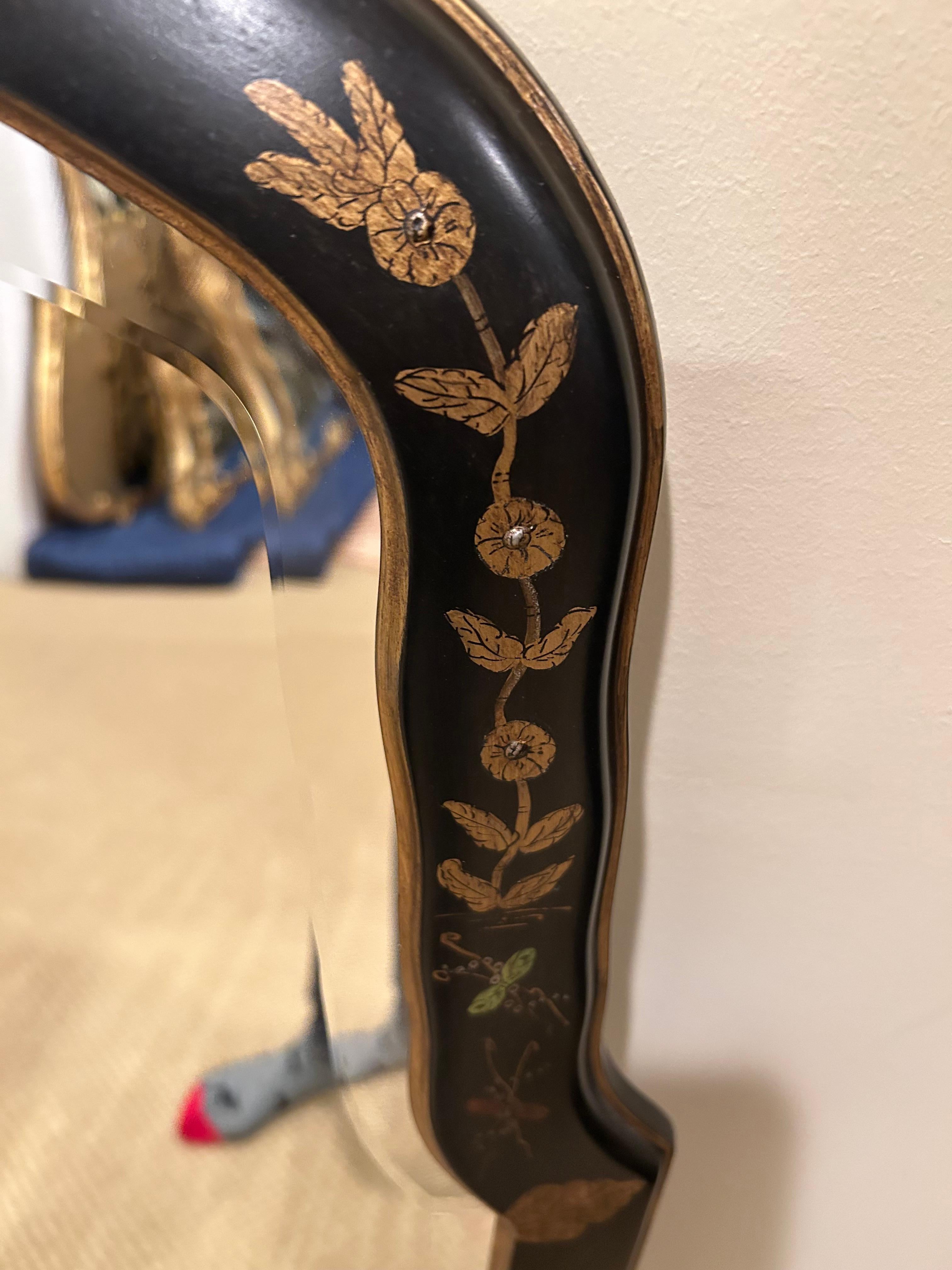 Beautifully Decorated Black Chinoiserie Bevelled Mirror 1