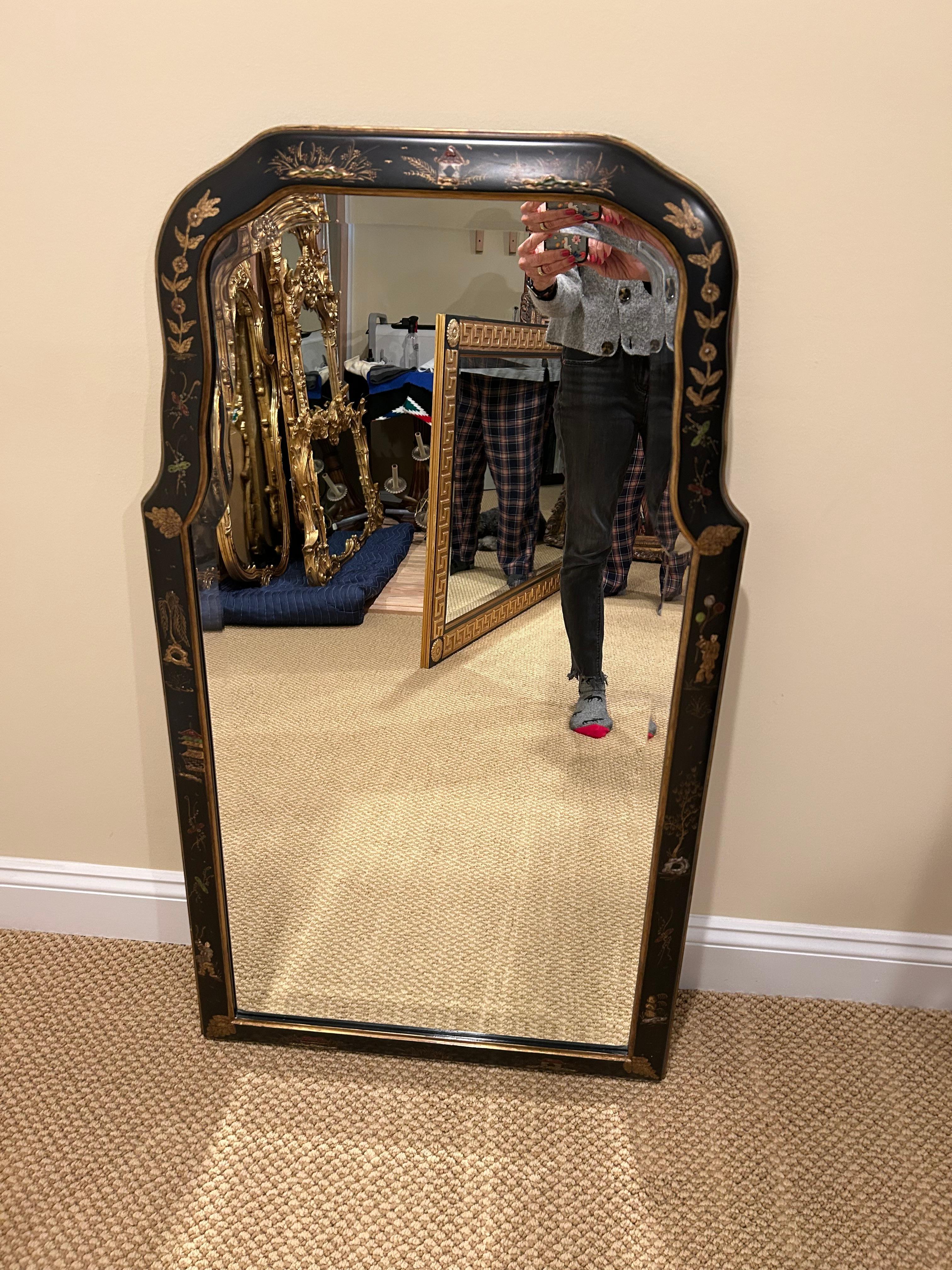 Beautifully Decorated Black Chinoiserie Bevelled Mirror 3