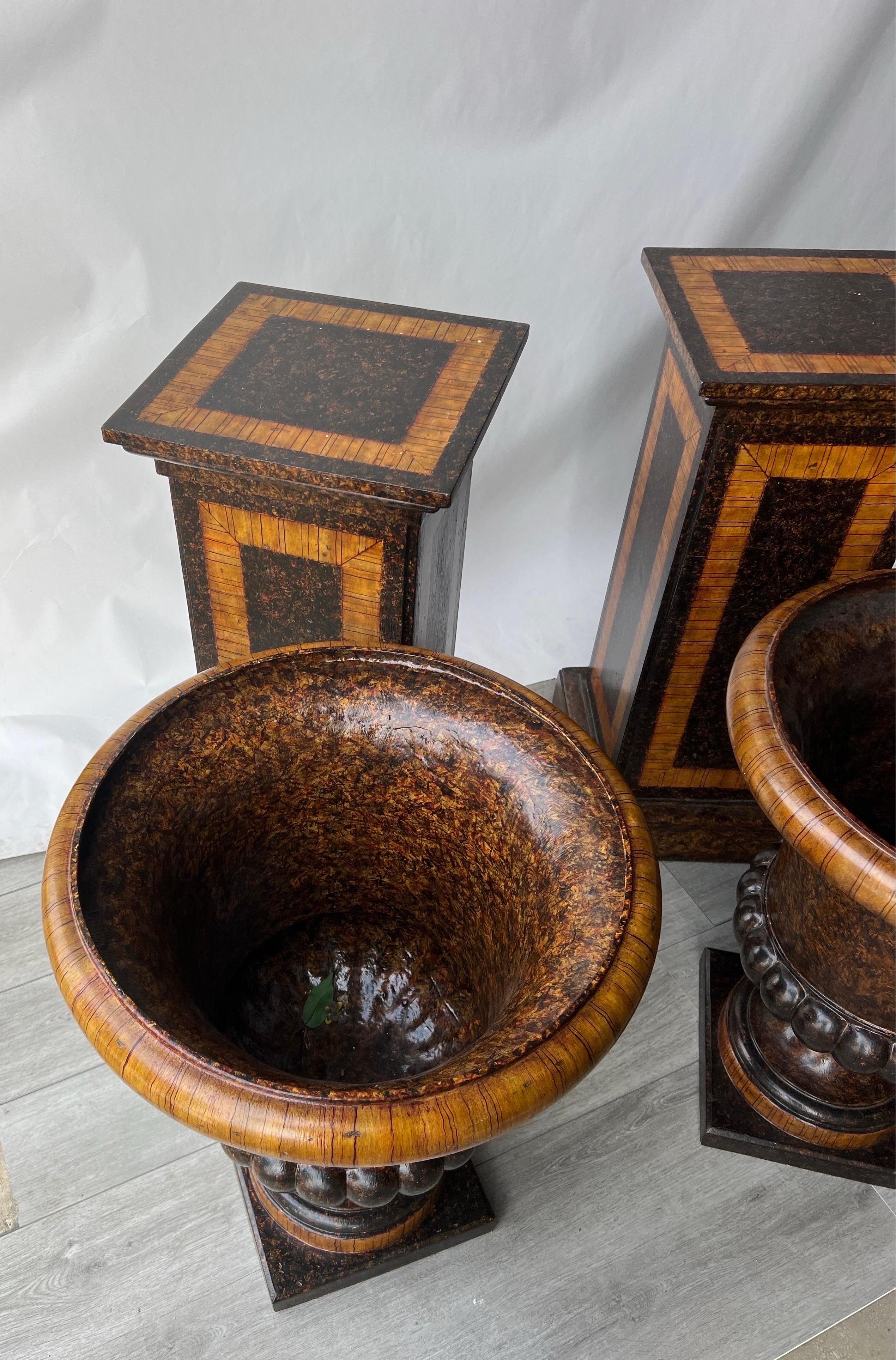 Beautifully decorated pair of faux tortoiseshell interior urns   For Sale 4