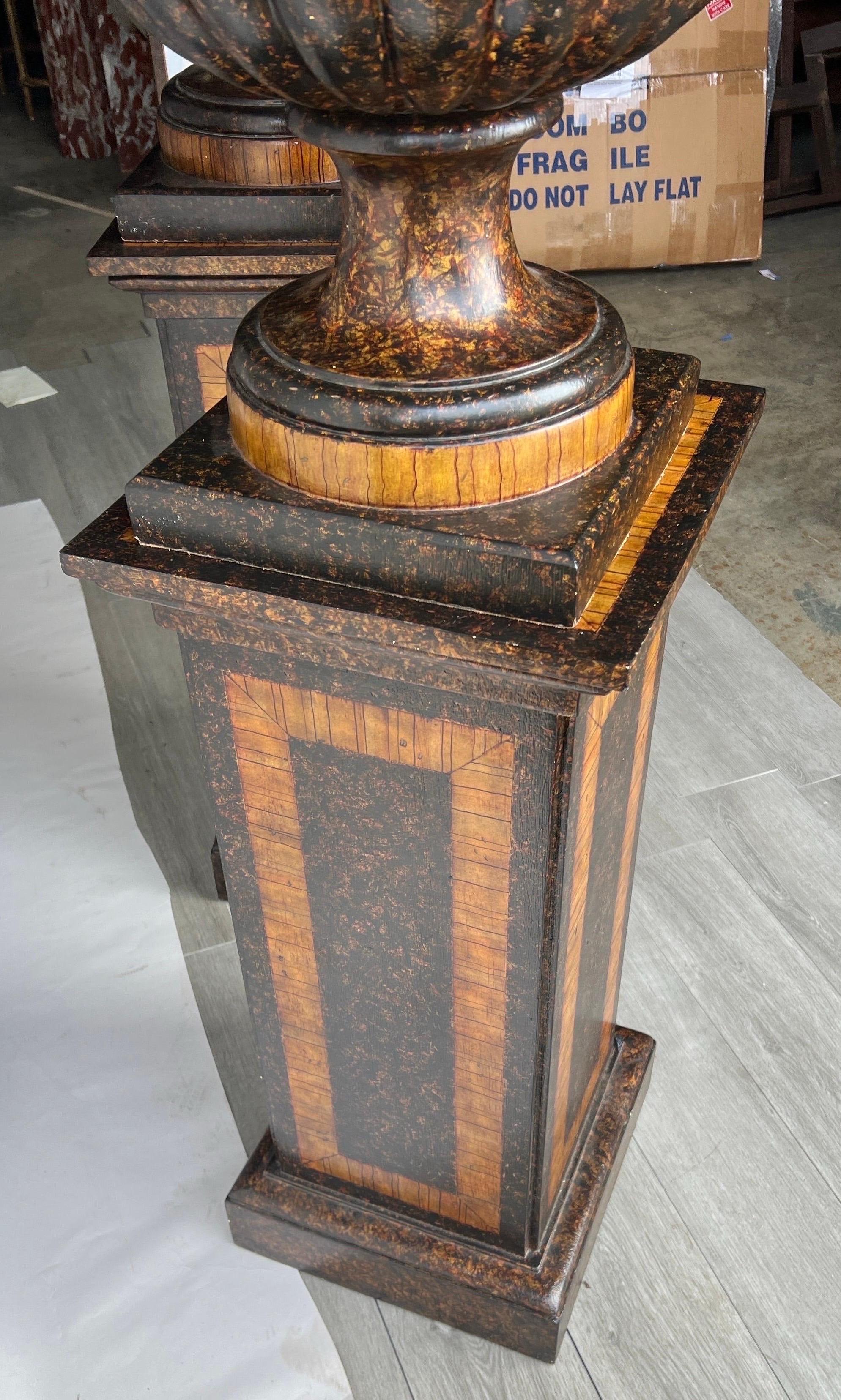 Beautifully decorated pair of faux tortoiseshell interior urns   For Sale 2