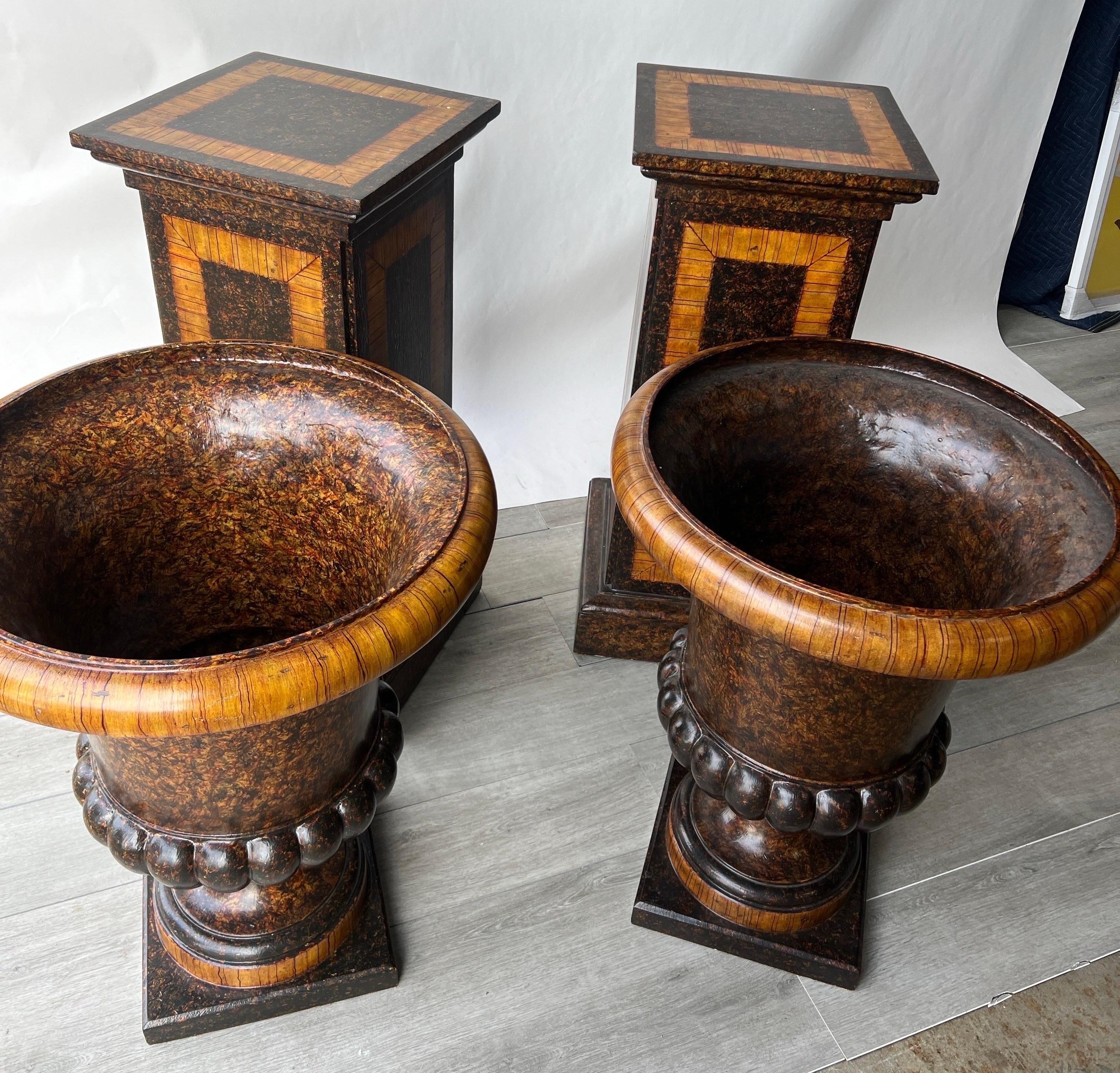 Beautifully decorated pair of faux tortoiseshell interior urns   For Sale 3
