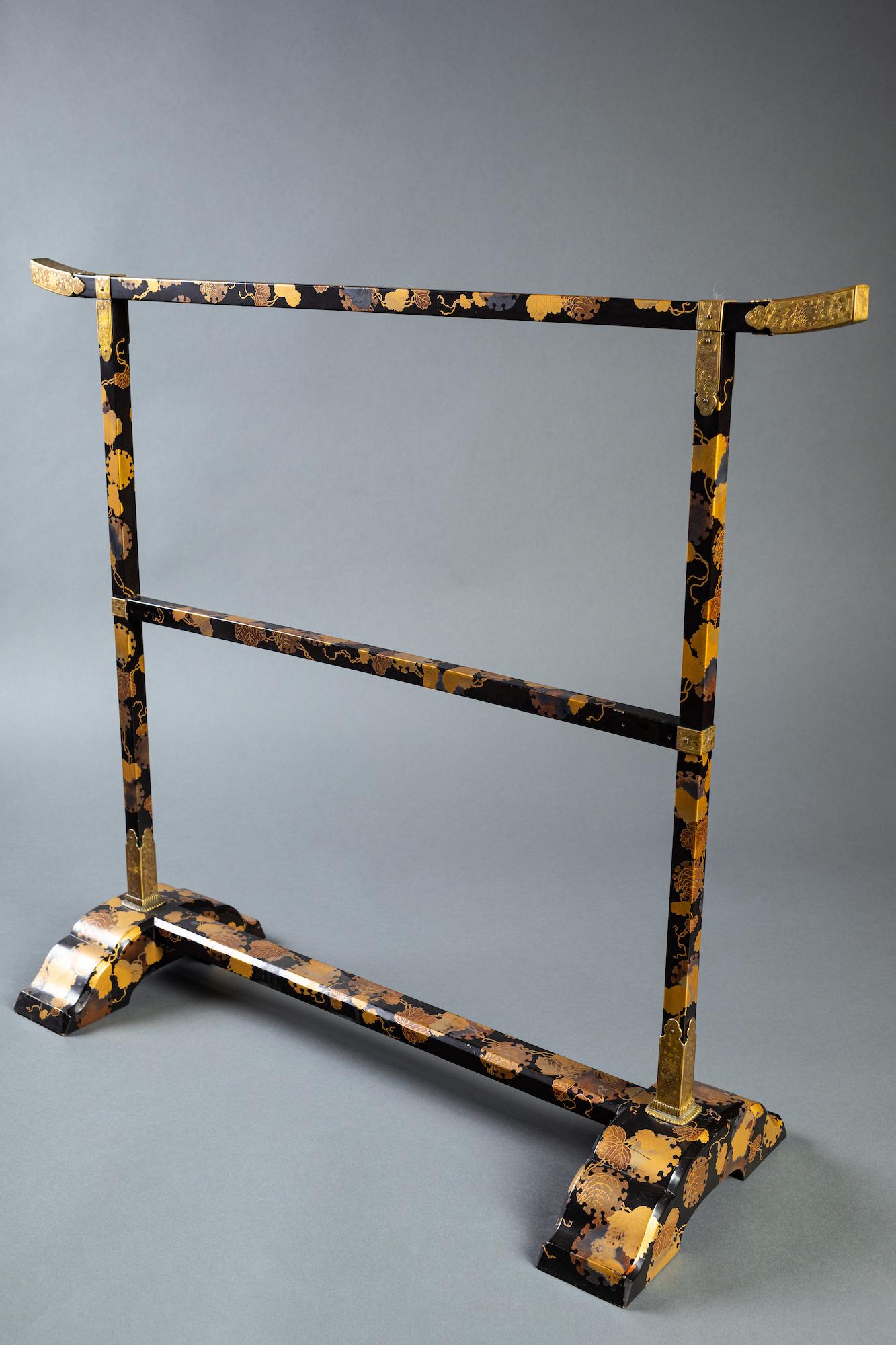 Japanese Beautifully Decorated Lacquer Towel  Rack for Tea Ceremony.  For Sale