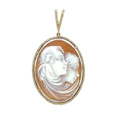 Beautifully design natural Cameo pendant with diamonds