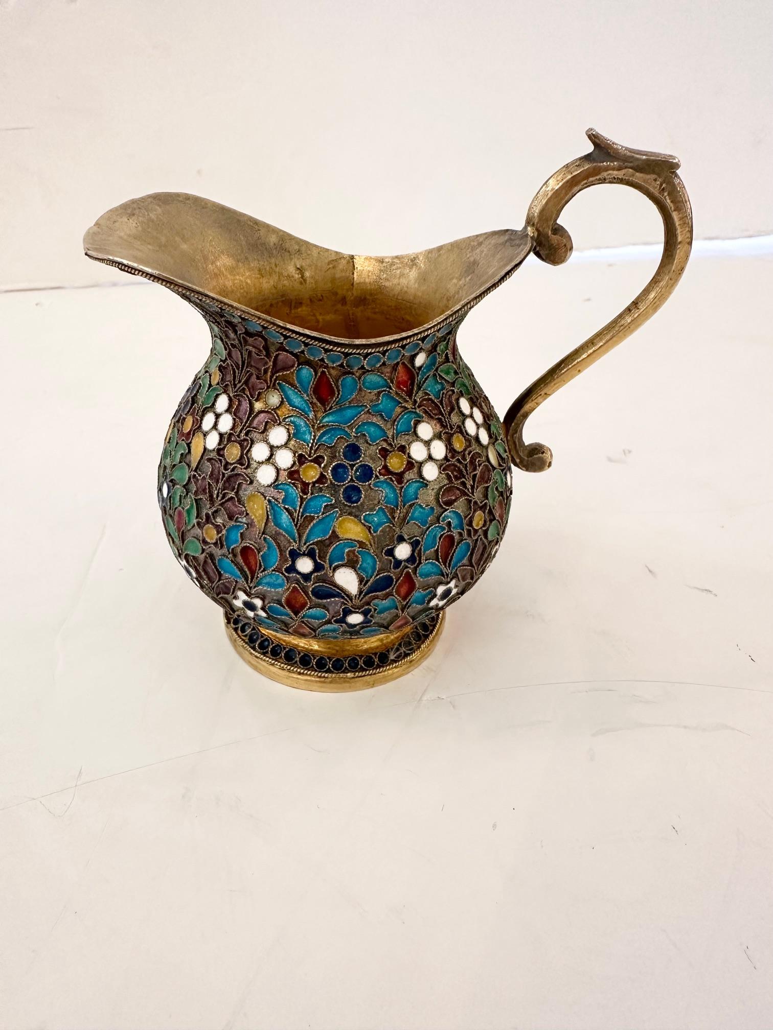 Juego de Té Antiguo Iraní de Latón y Esmalte Bellamente Detallado 7