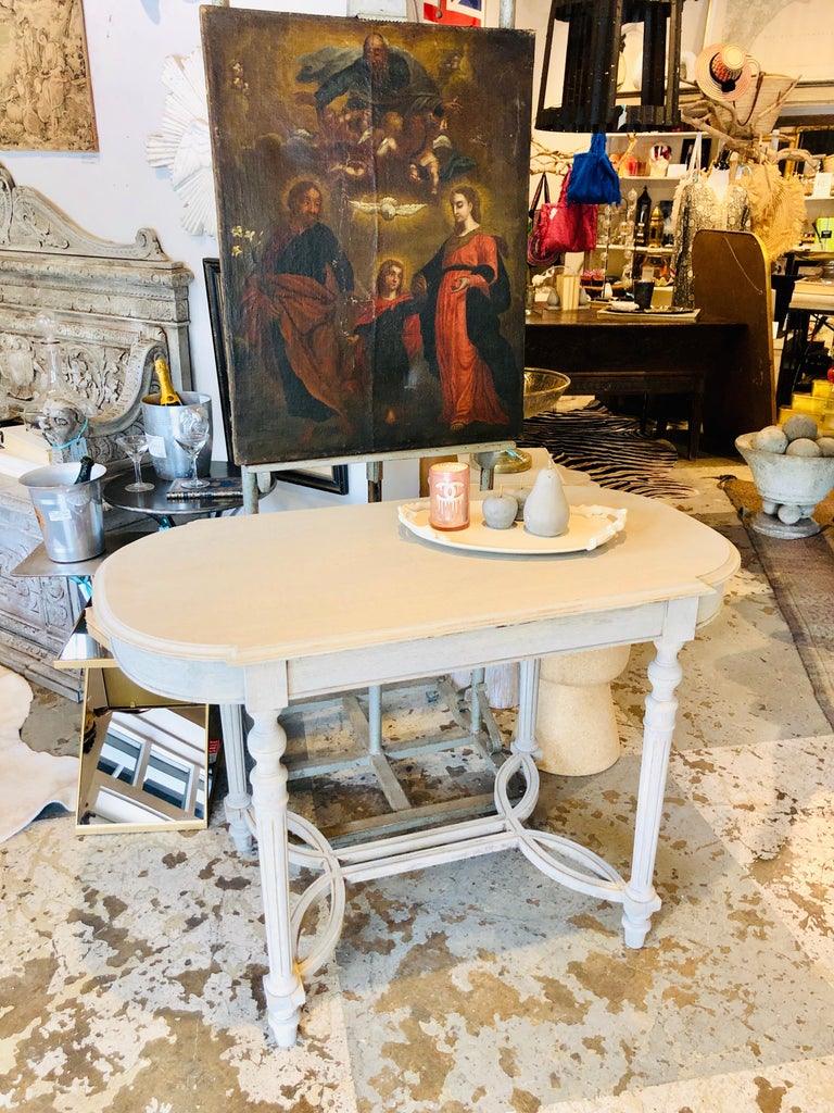 Beautifully Detailed Belgian Wood Accent Table in Greige Wash, circa ...