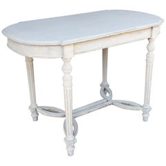 Antique Beautifully Detailed Belgian Wood Accent Table in Greige Wash, circa 1900