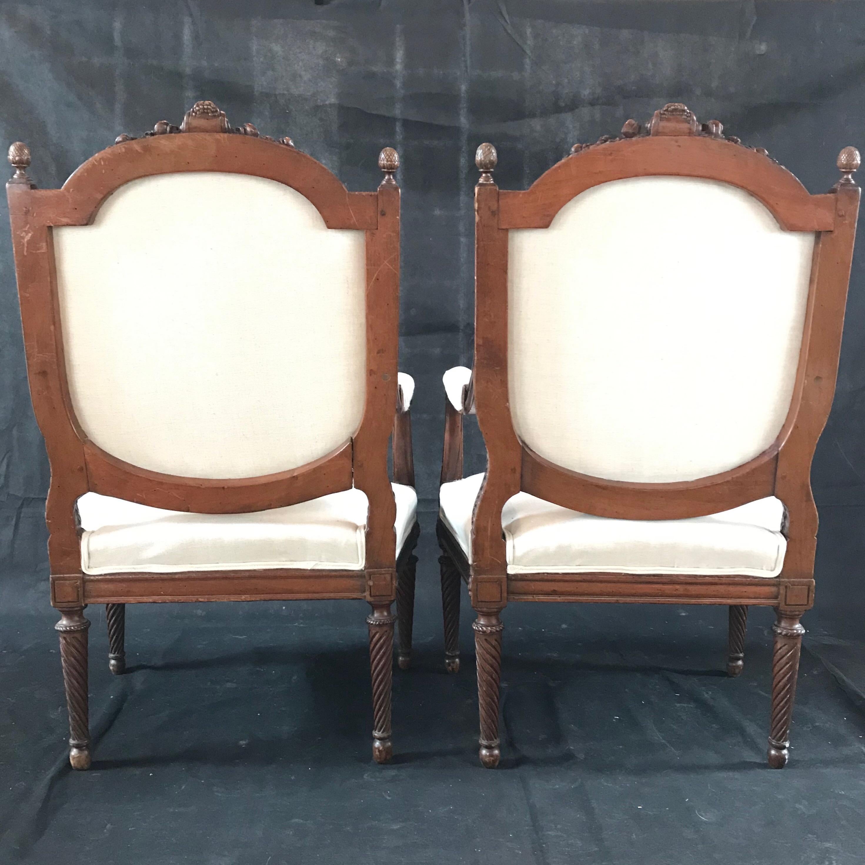  Beautifully Detailed Pair of French Carved Walnut Armchairs In Excellent Condition In Hopewell, NJ