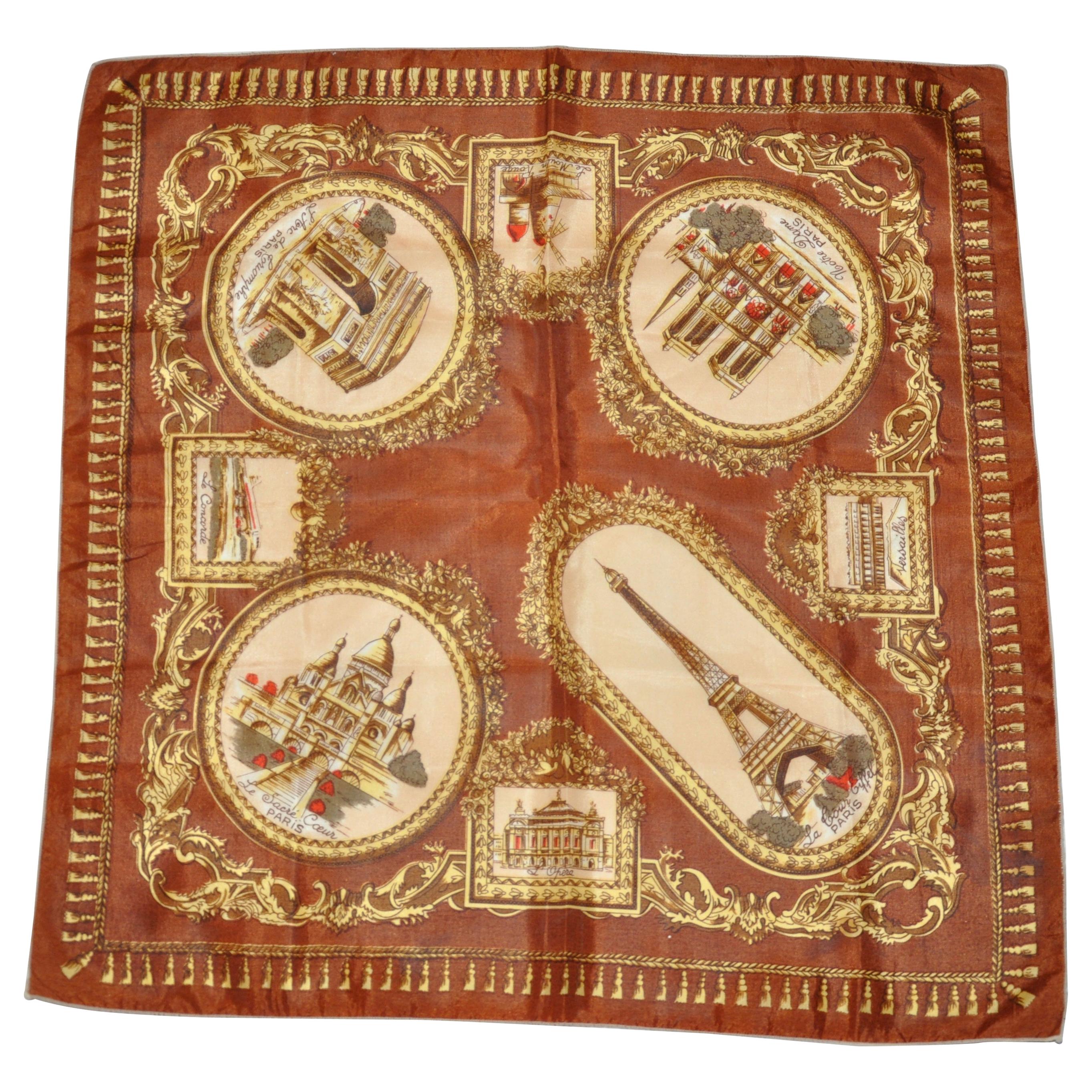 Beautifully "Elegant Scenes of Paris" Silk Scarf For Sale