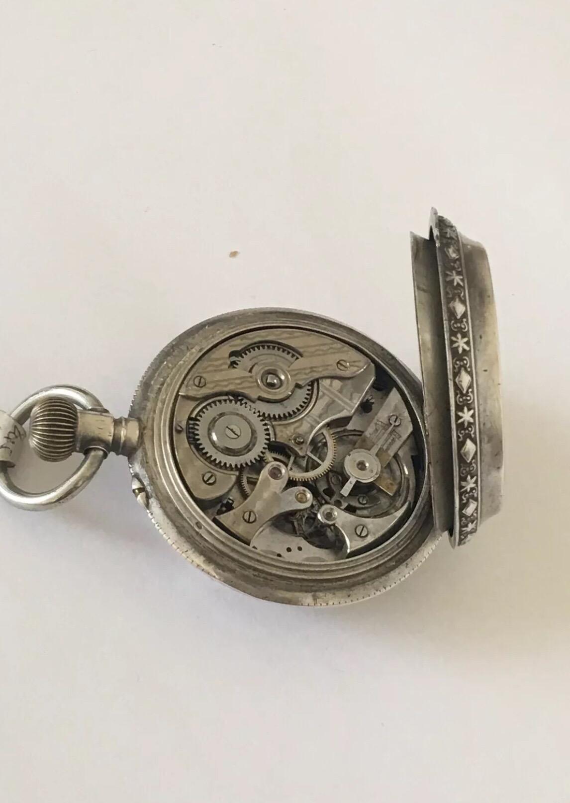 Beautifully Engraved Silver Full Hunter Case Antique Pocket Watch For Sale 1