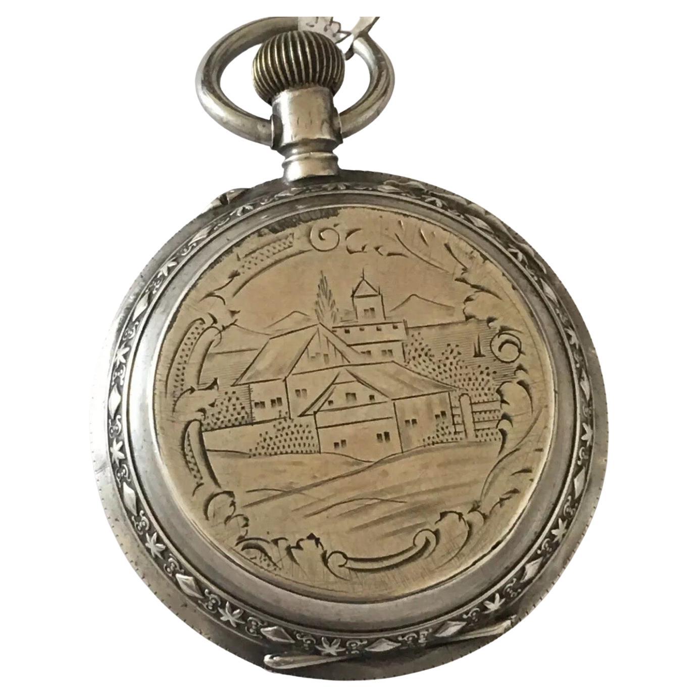 Beautifully Engraved Silver Full Hunter Case Antique Pocket Watch For Sale