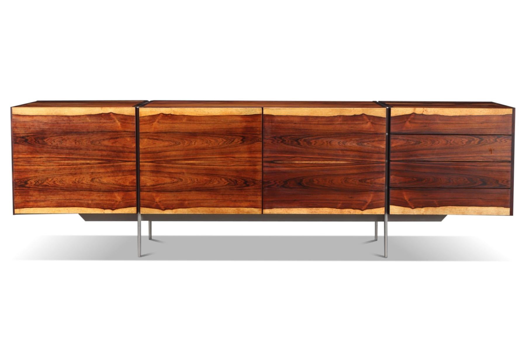 Aluminum Beautifully Figured Rosewood Credenza by Heino Schultz For Sale