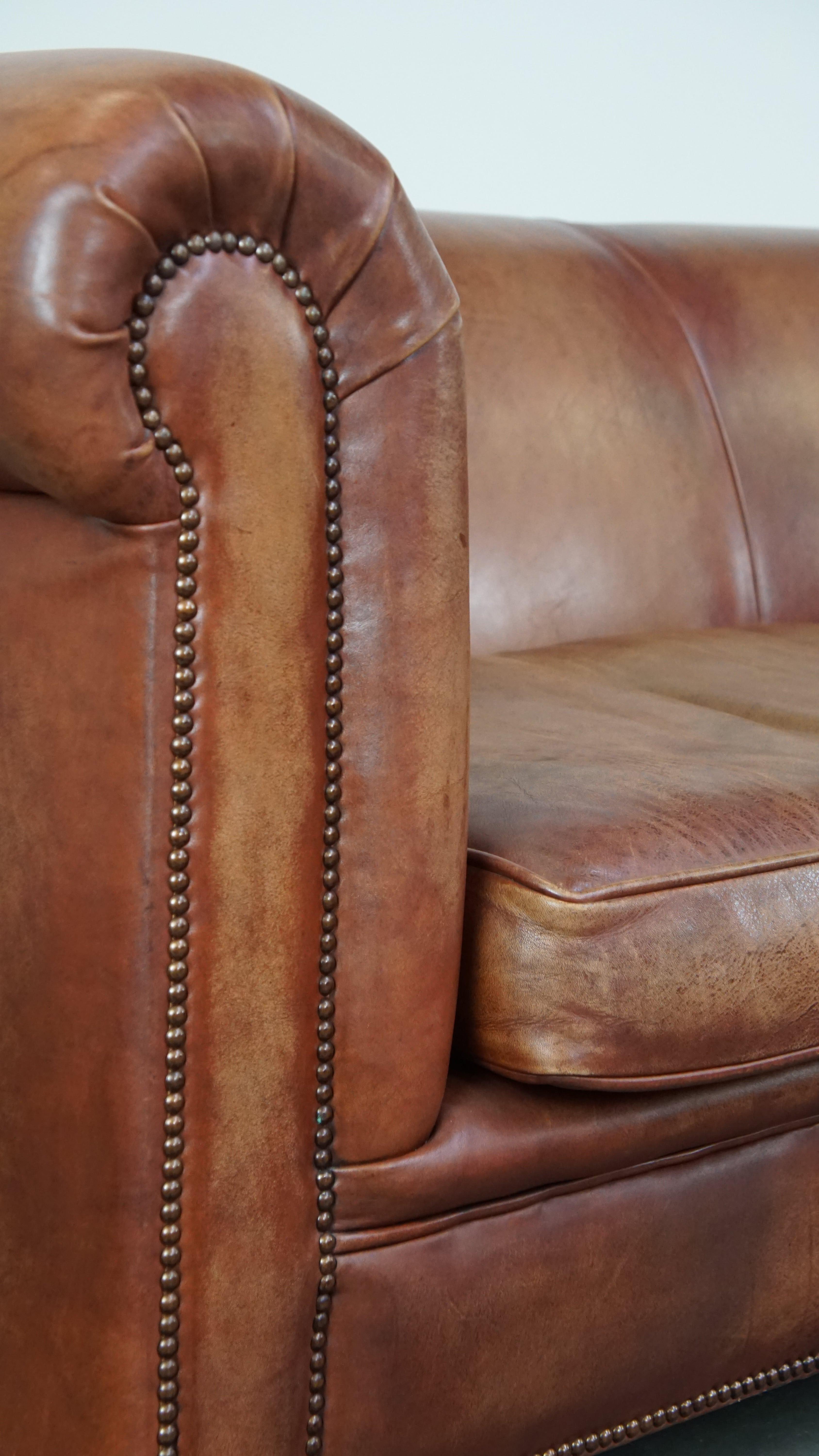 Beautifully finished spacious 3-seater sofa, cognac-colored cowhide leather 6