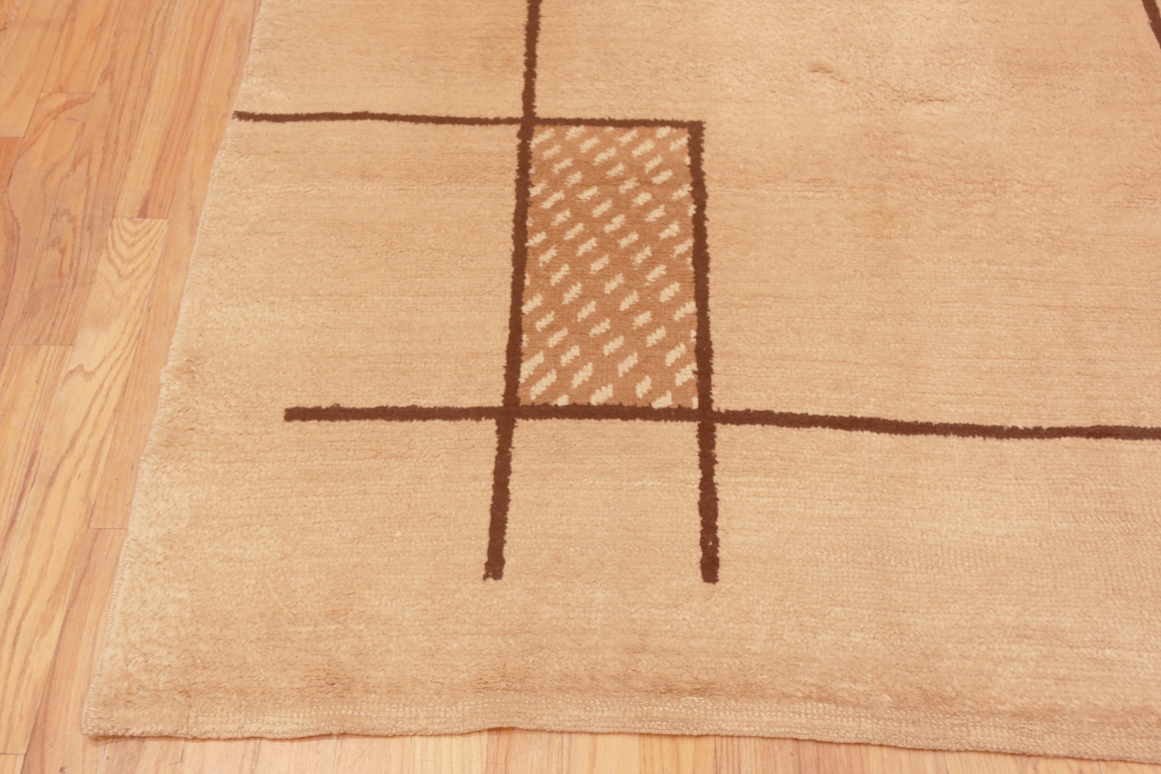 Hand-Knotted Beautifully Geometric Antique Minimalist French Art Deco Area Rug 6'5
